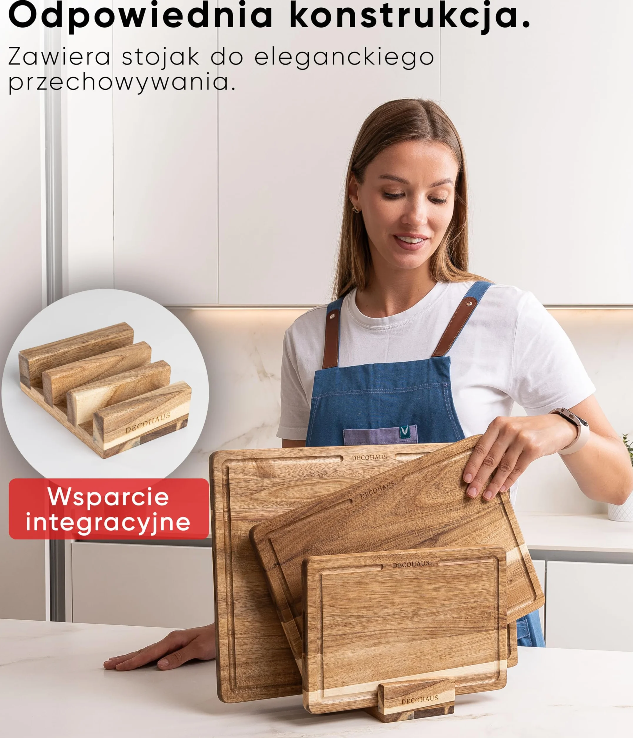 Deco haus Zestaw 3 desek do krojenia z drewna akacjowego 2 cm z rowkiem na sok 40x30 33x24 26x18