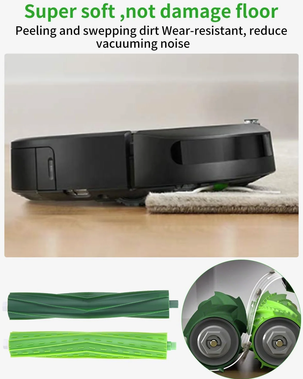 Akcesoria do iRobot Roomba serii E&I&J i7+ i3 i3+ i4 i4+ i6 i6+ j7 j7+ i8 i8+ E5 E6 E7, szczotki odkurzacza, 1 zestaw gumowych szczotek, 4 filtry, 6 szczotek bocznych