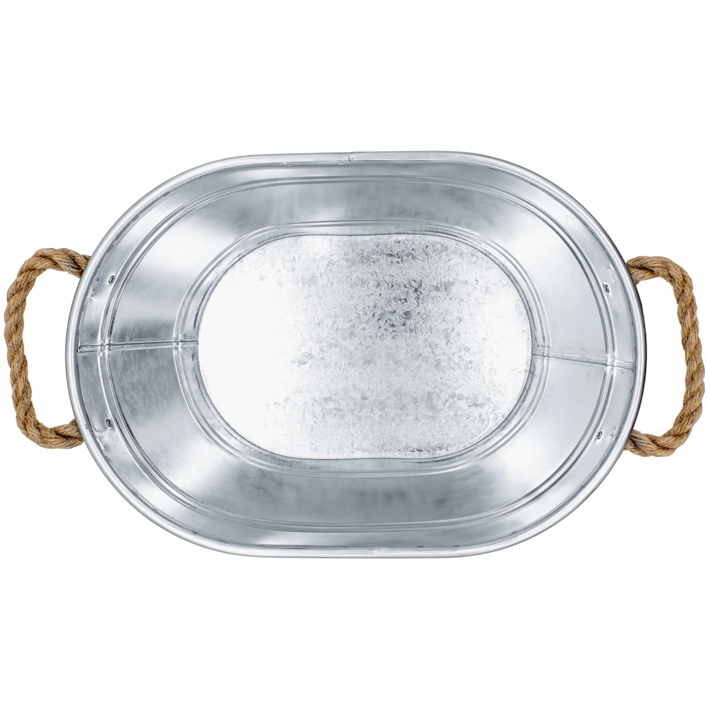 Wanna cynkowa, owalna donica na kwiaty, z uchwytami z naturalnego sznurka – 43 x 30 cm – metalowa wanna, doniczka na rośliny, mała, srebrna, ocynkowana – dekoracyjna wanna, doniczka na kwiaty, donica