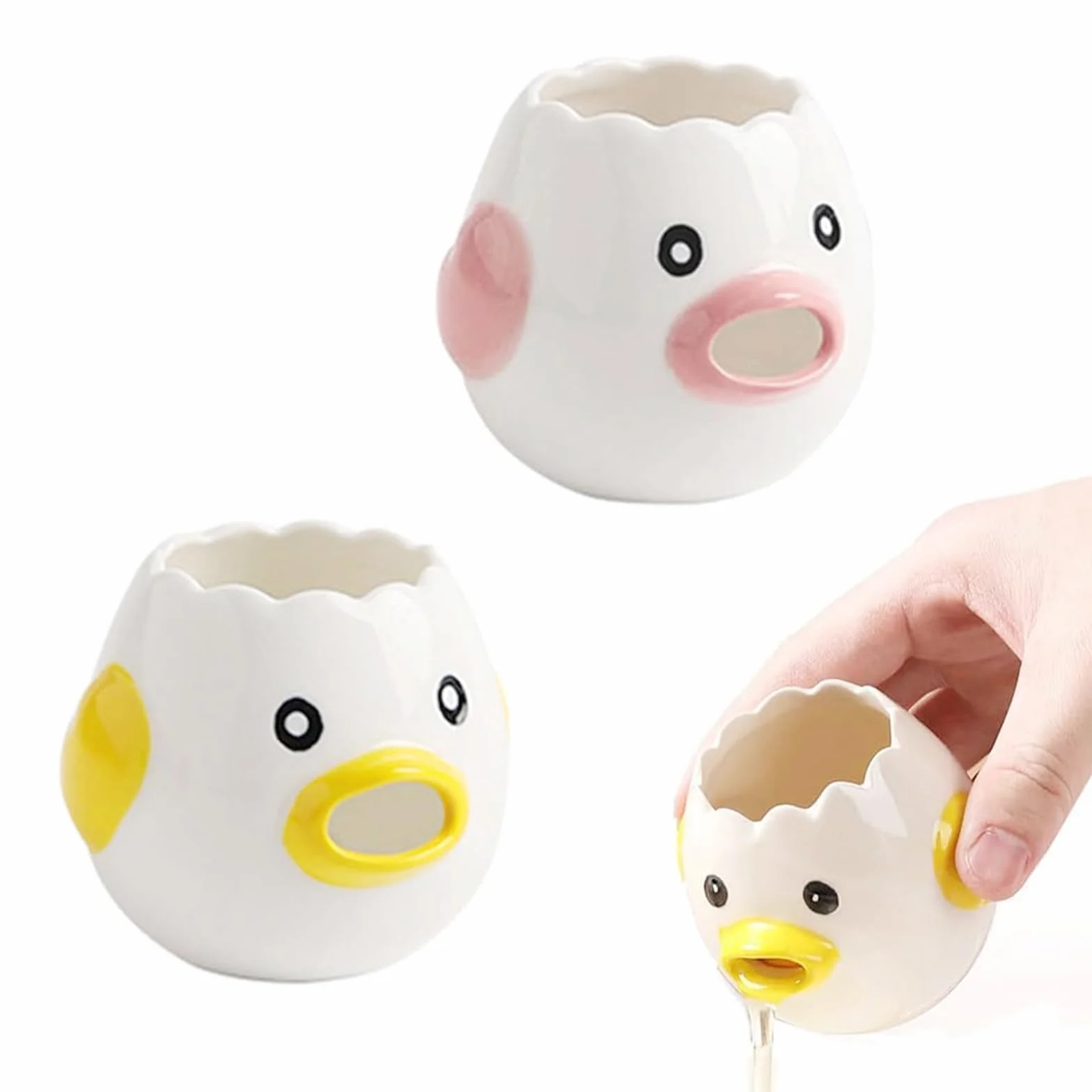 Ceramiczny separator jajek, mini rozdzielacz białka i żółtka, narzędzie do pieczenia, różowy + żółty