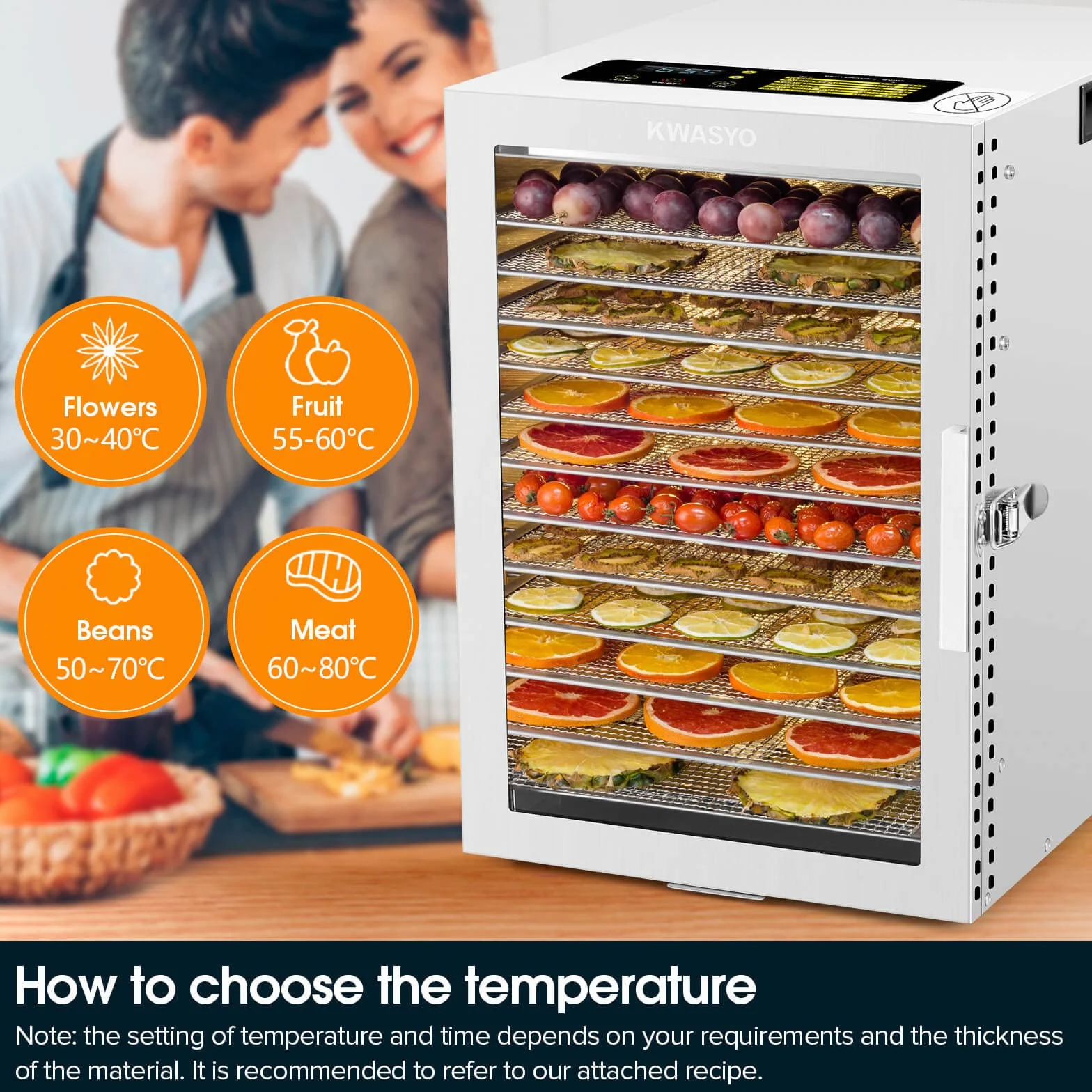 Suszarka do żywności ze stali nierdzewnej 12 garnków podwójny wentylator 360° timer 24h regulacja temperatury 20-90°C