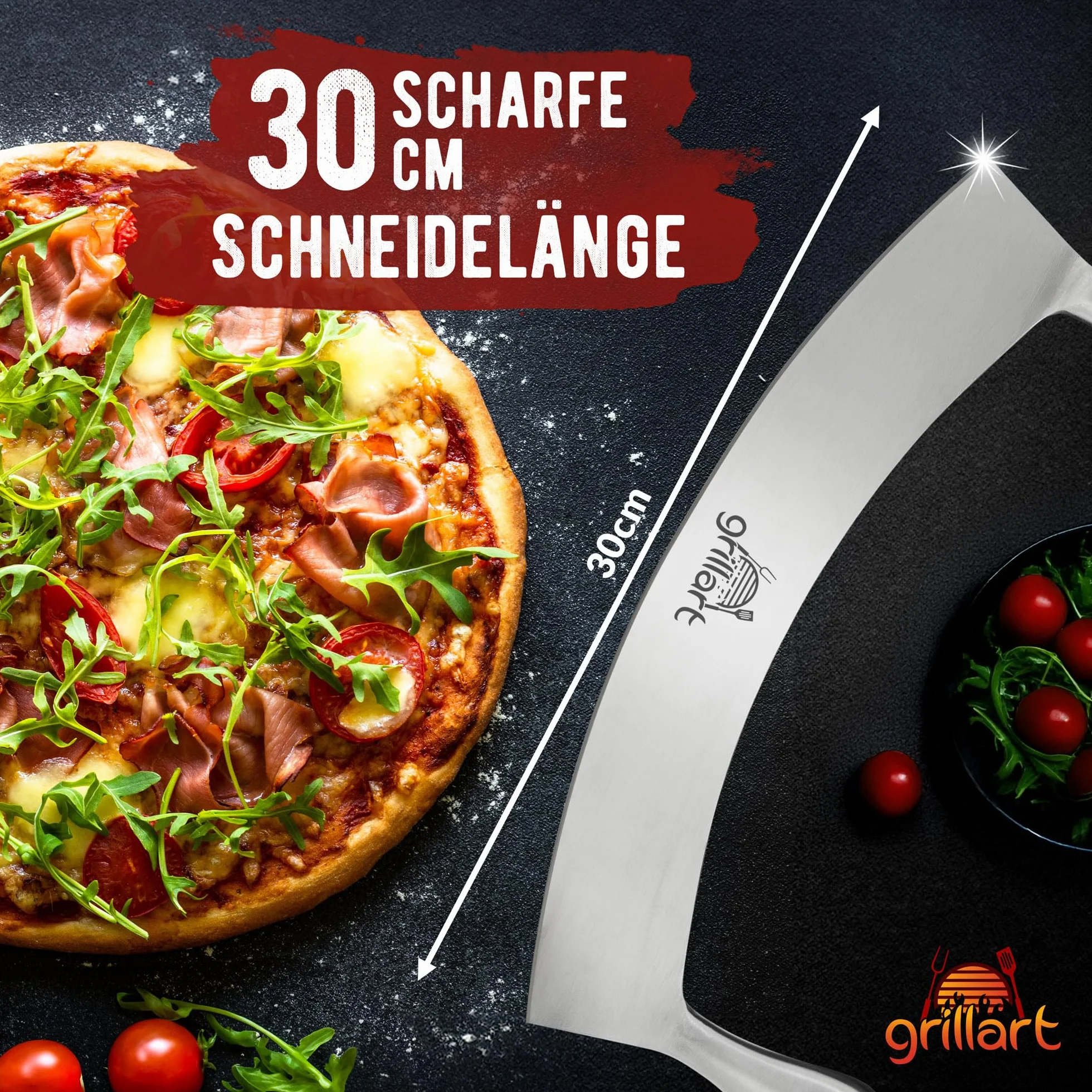 grillart® Nóż do pizzy premium ze stali nierdzewnej (stal nierdzewna, podwójny uchwyt)