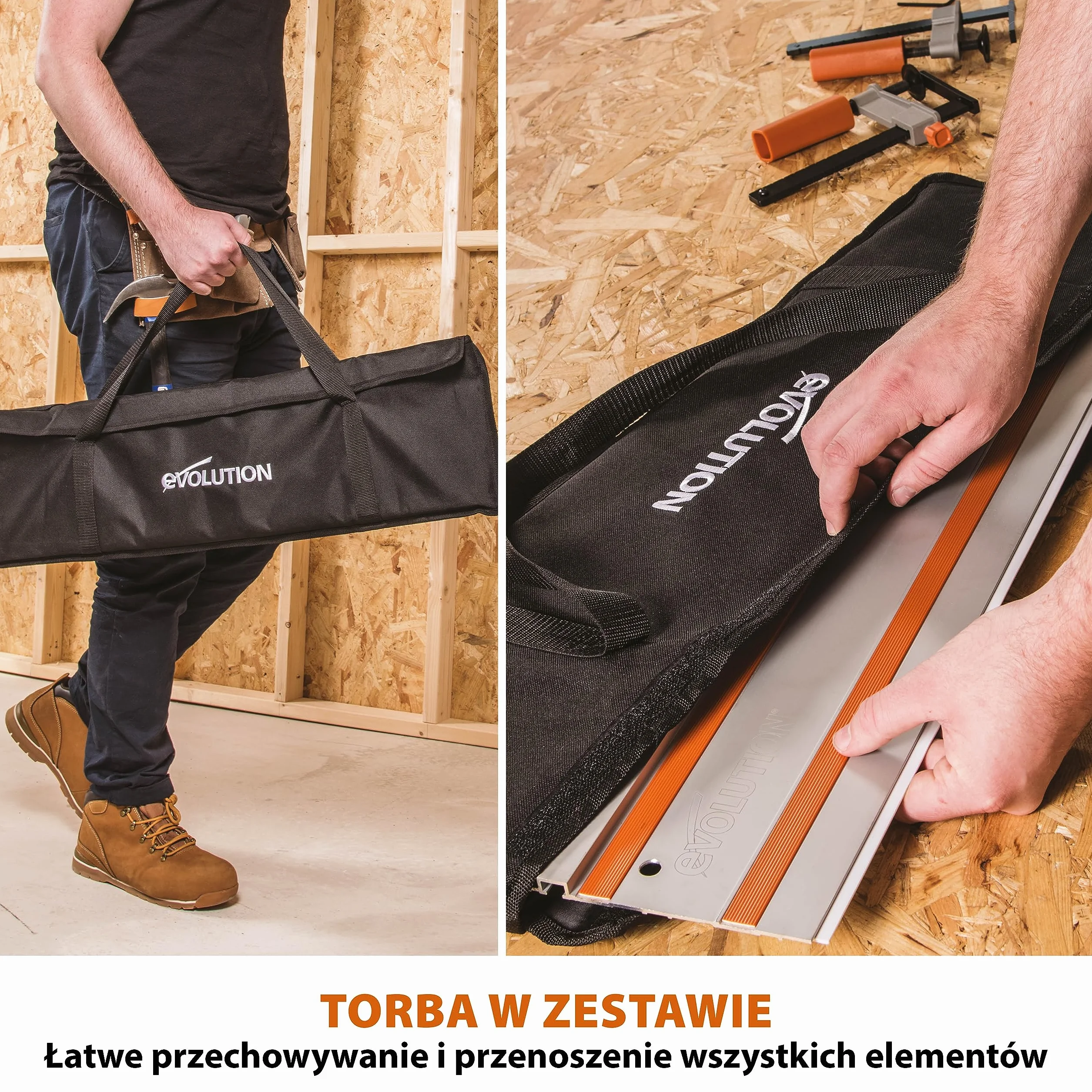 Evolution Power Tools Prowadnica do piły tarczowej ST1400, kompatybilna z wieloma markami pił (Makita, Festool, Titan, Bosch, Erbauer, Metabo), w zestawie torba i zaciski, 1400 mm