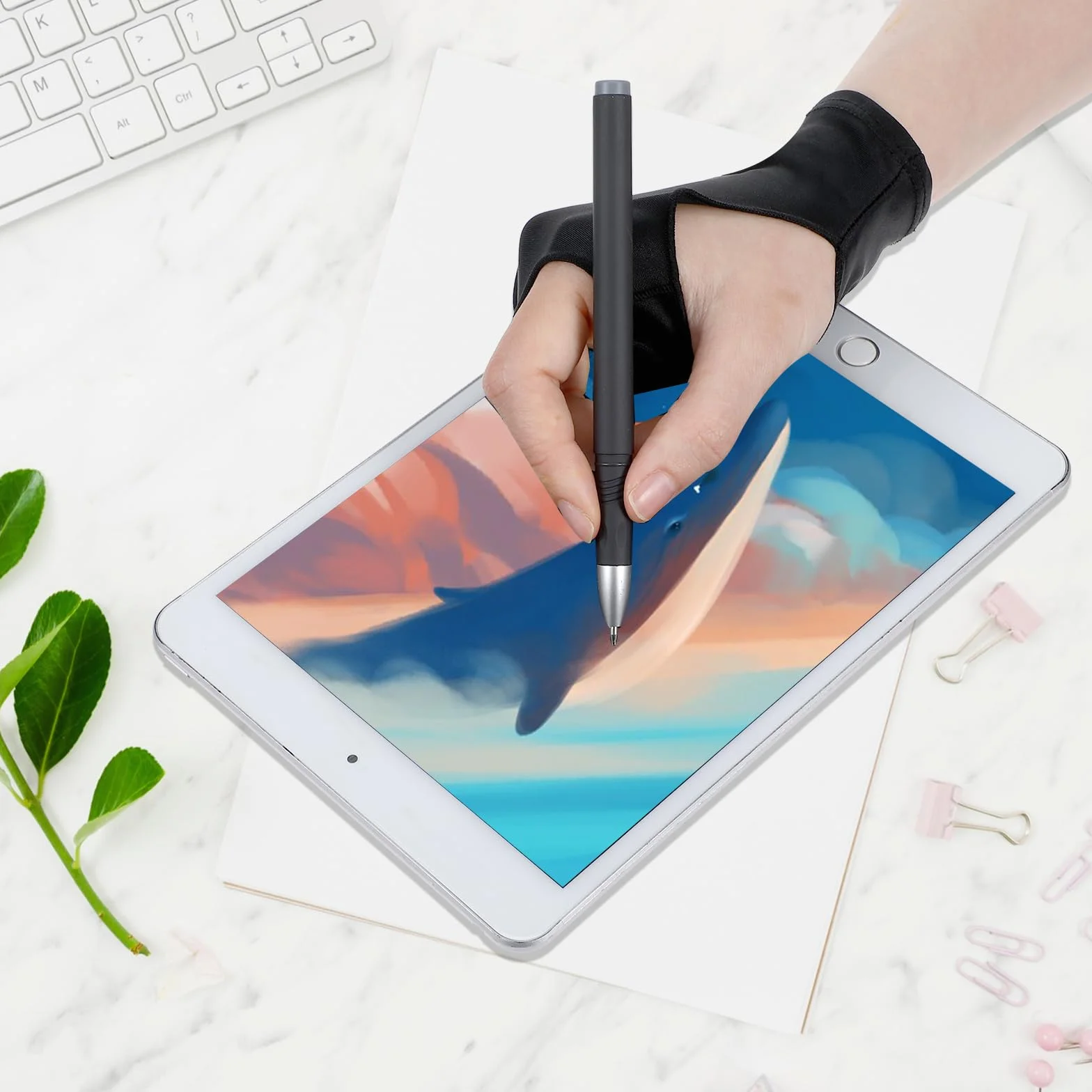YUXIANLB Cyfrowa rękawica do rysowania tabletu graficznego, dwupalcowe rękawice artystyczne na prawą i lewą rękę, rękawice artystyczne do tabletu, szkicowanie papieru (2 szt., S)