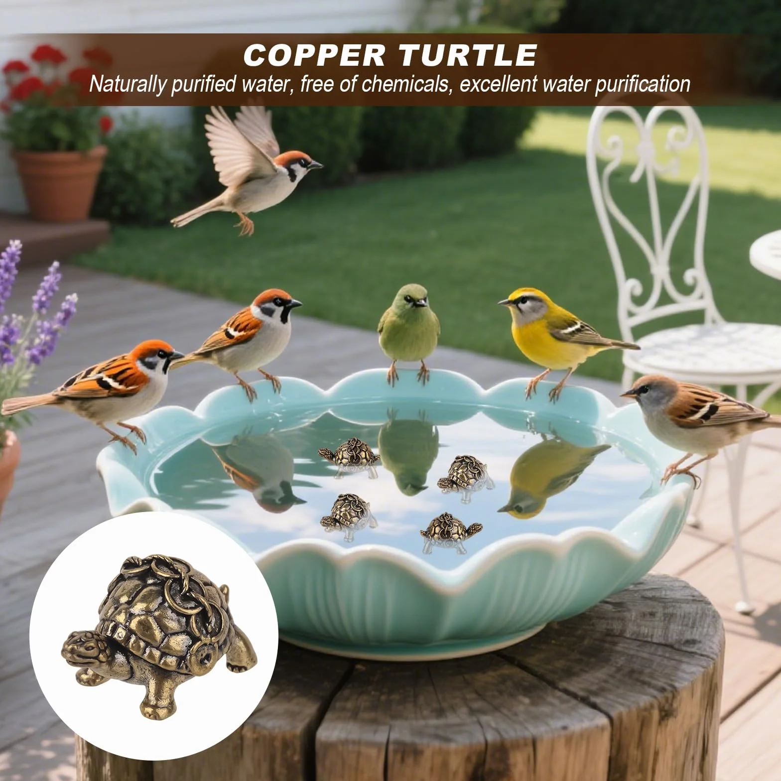 4szt Minimalne Miedziane Ozdoby Kąpieli Kształcie Żółwia, Środek Czyszczenia Poidełek dla Ptaków Mosiężny Środek Czyszczenia Birdbaths Dekoracje do Zewnętrznych Poidełek Misek Ptaków