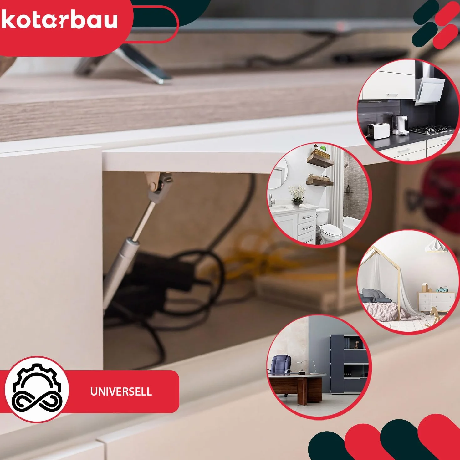 KOTARBAU® Zestaw 2 łączników klapy, sprężyna gazowa 100 N, amortyzatory mebli, sprężyna gazowa do szafki kuchennej, tłumik drzwi szafki, tłumik drzwi, tłumik drzwiowy, srebrny gazowy amortyzator