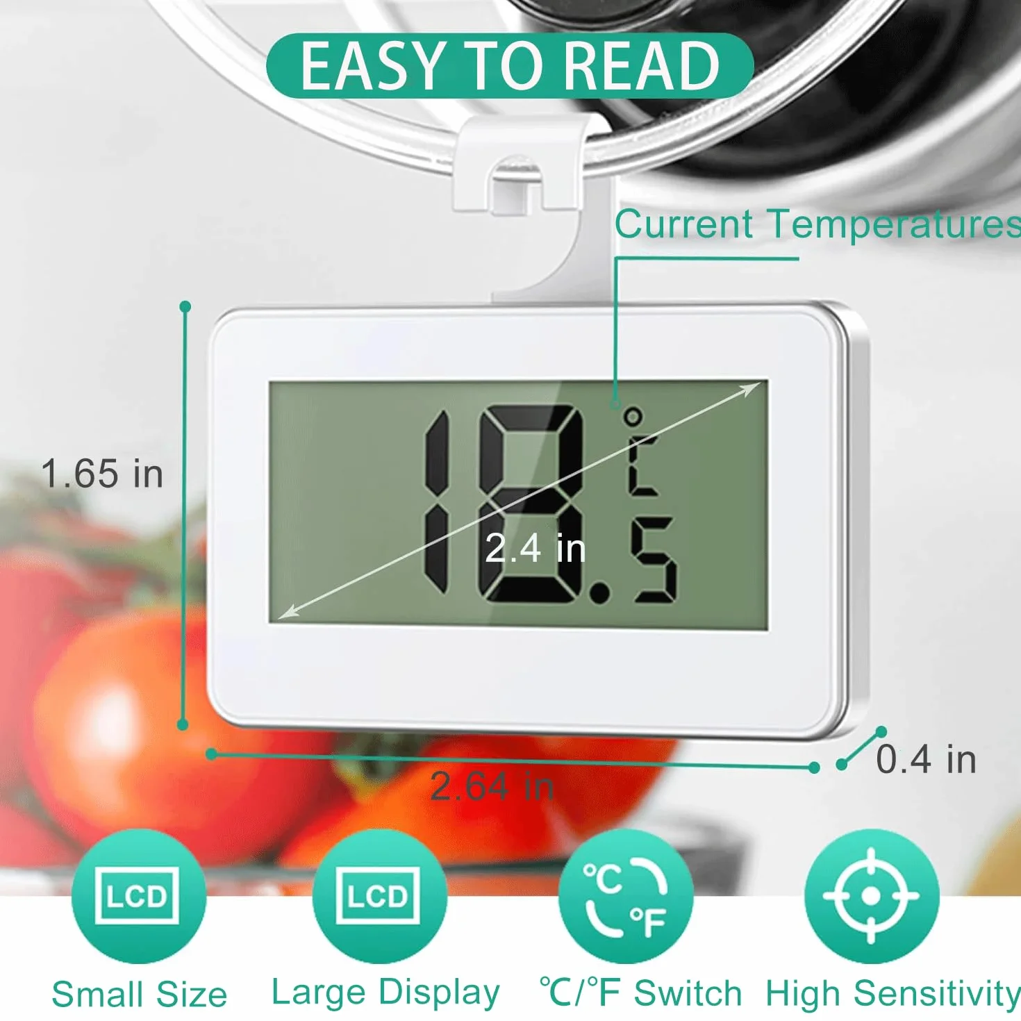 ORIA Termometr do lodówki, cyfrowy termometr do zamrażarki z hakiem, duży wyświetlacz LCD, alarm przed mrozem, 3 metody montażu do kuchni, domu, restauracji, kawiarni, baru itp. – biały