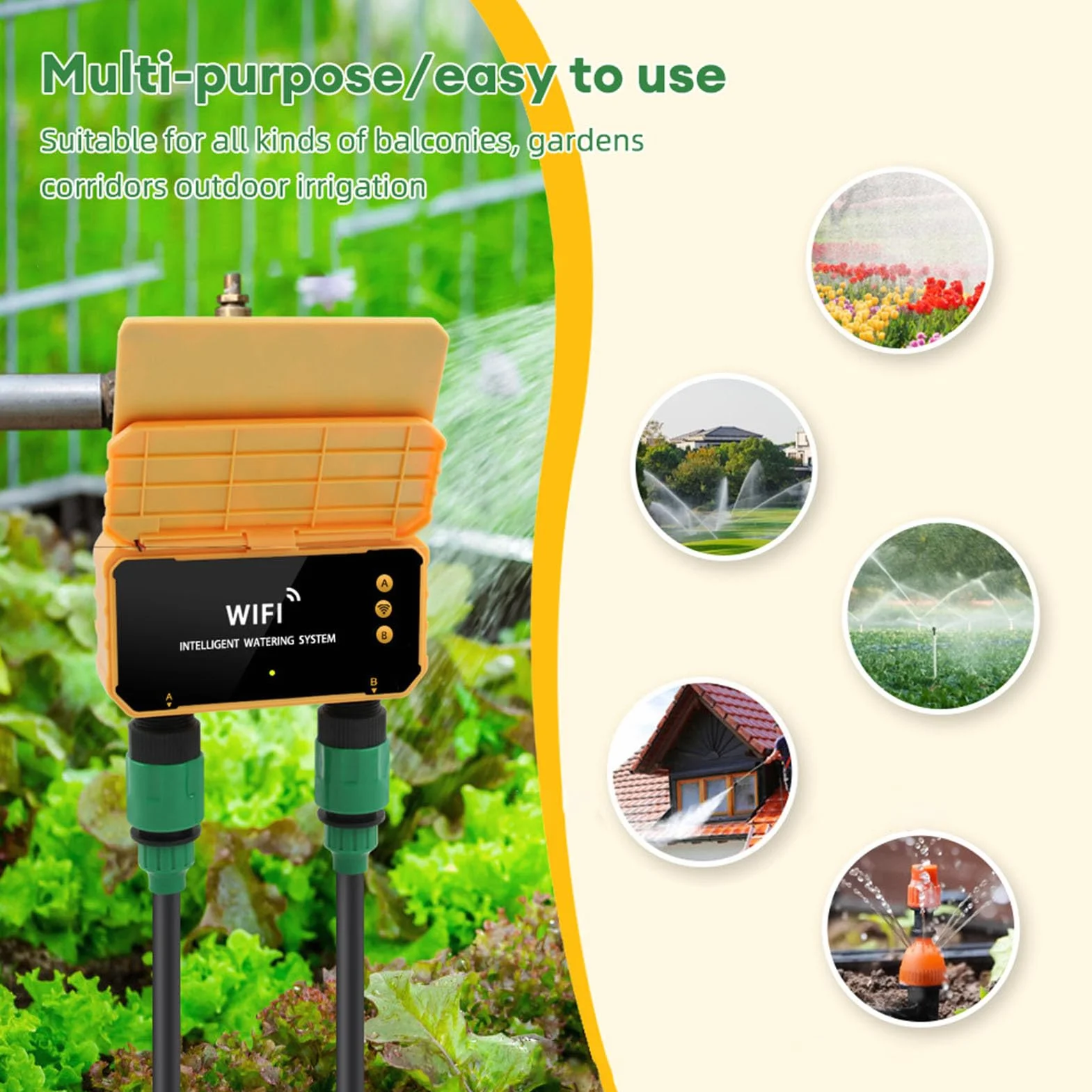 Tonysa Solar Watering Timer z Czujnikiem Deszczu i Sterowanie Wi-Fi, Inteligentny Kontroler Nawadniania do Ogrodu, Automatyczny System Podlewania z 2 Punktami Sprzedaży i wbudowaną Akumulator