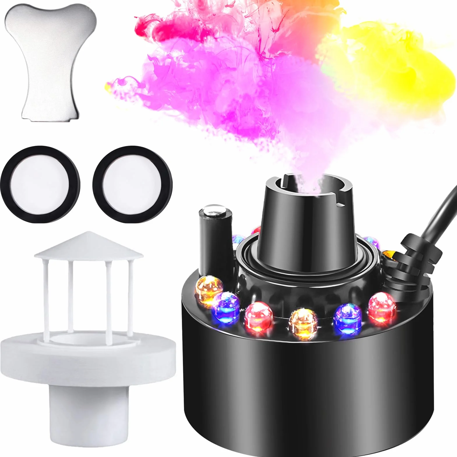 Joycabin Ultradźwiękowy nebulizator, mini maszyna do wytwarzania mgły, 12 diod LED, do wytwarzania mgły, mgły wodnej, nawilżacz powietrza na Halloween, fontanna, fontanna wodna, krajobraz doniczkowy,