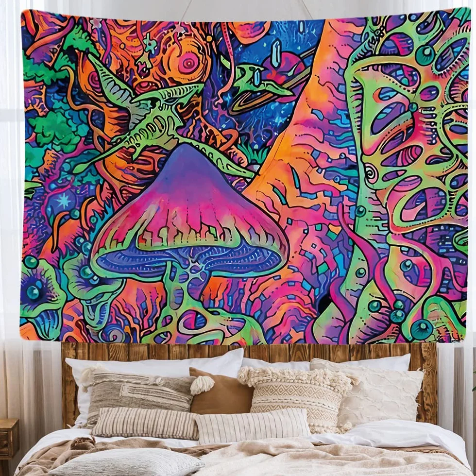 Ulticool - Dekoracyjna dekoracja ścienna do sypialni - neonowa psychodeliczna, 200 x 150 cm duża - tapeta - estetyczna tapeta ścienna - dekoracja panoramiczna