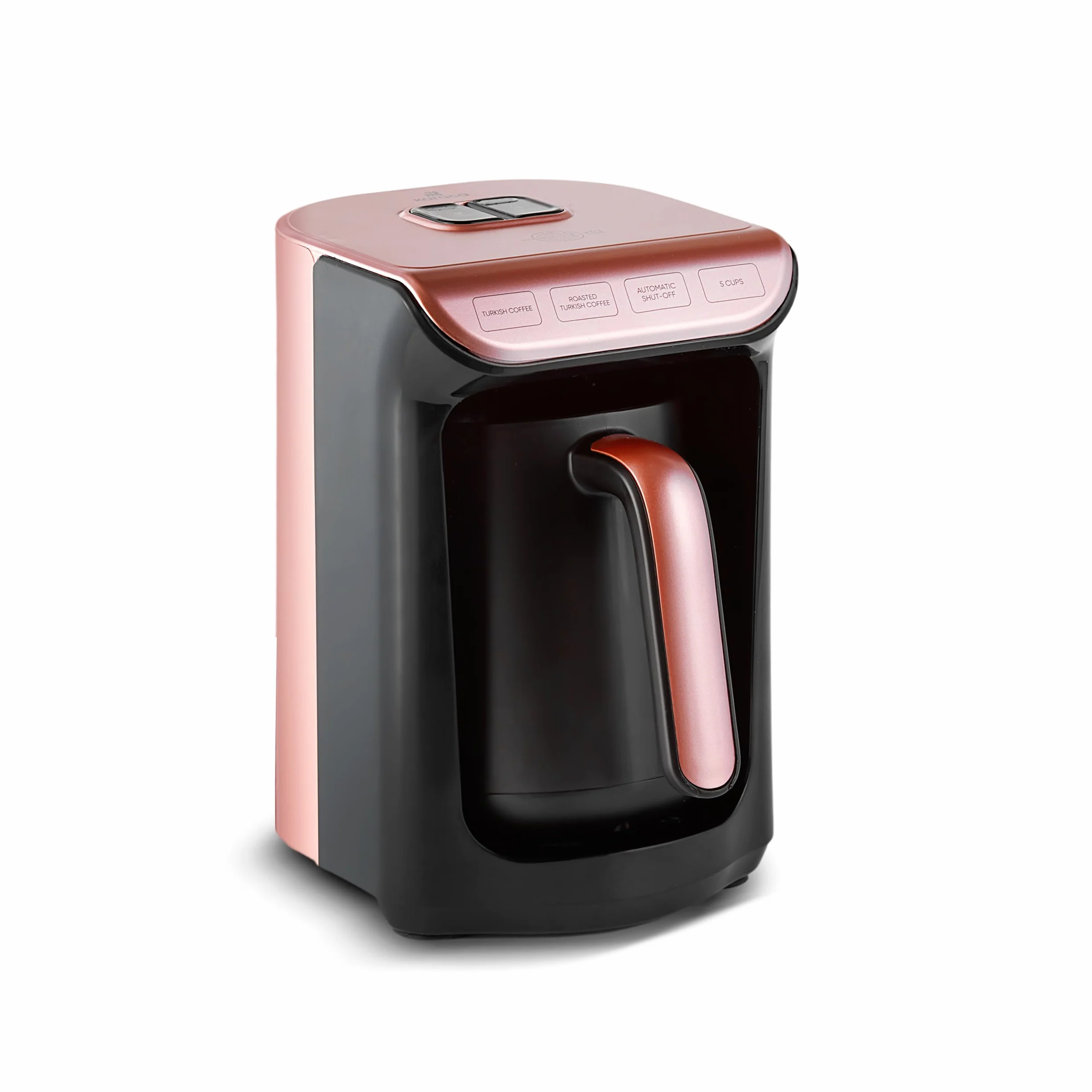 KARACA Hatır Roast turecki ekspres do kawy w kolorze różowego złota, pojemność 5 filiżanek, duża ilość piany, 535 W, system ostrzegania głosowego, system ostrzegania przed światłem, miarka, łatwe
