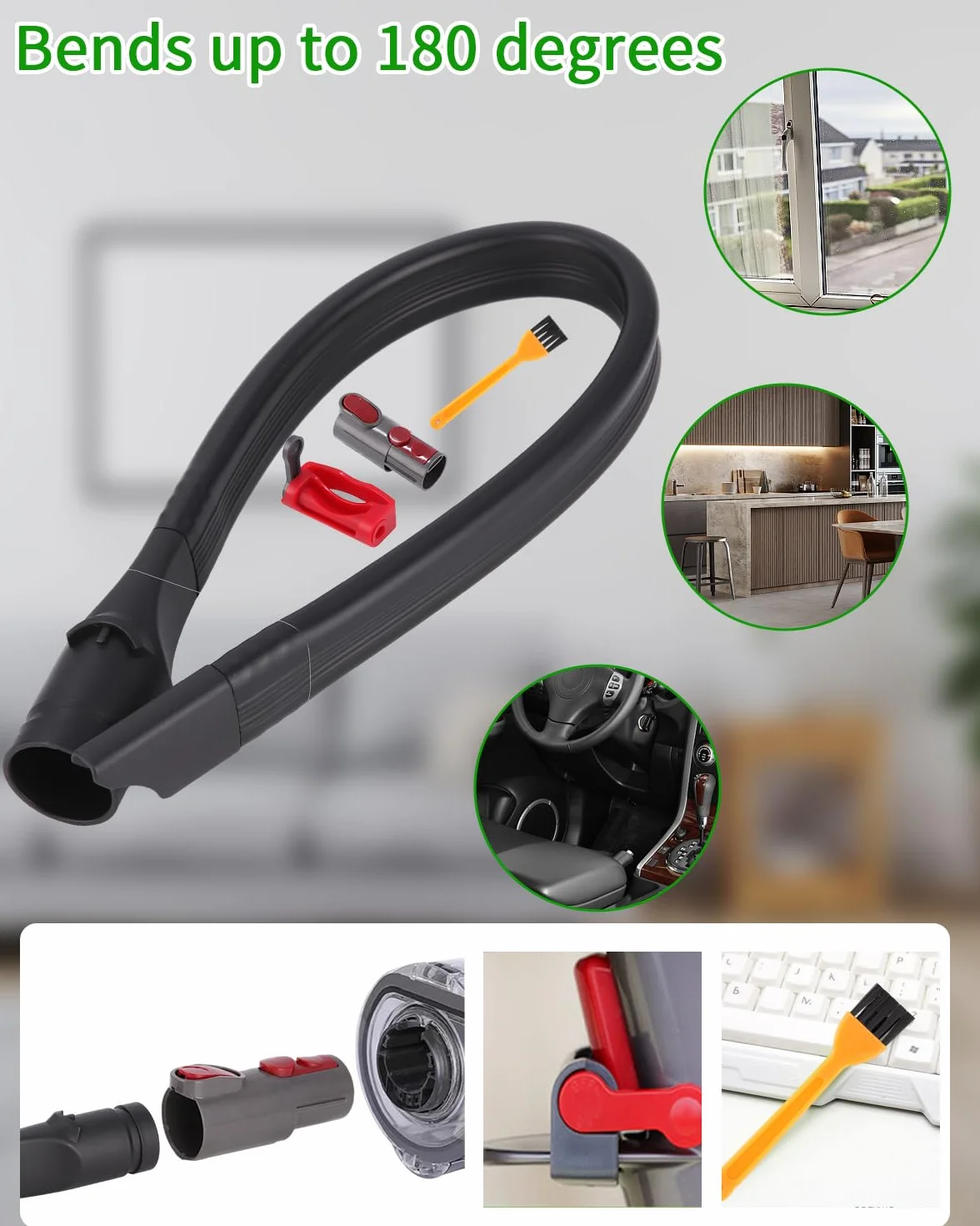 Jissta Zamienne przyłącze węża do odkurzacza Dyson V15, V11, V10, V8, V7 z elastyczną dyszą przyłączeniową, wężem przedłużającym, zamknięciem przełącznika i szczotką do czyszczenia