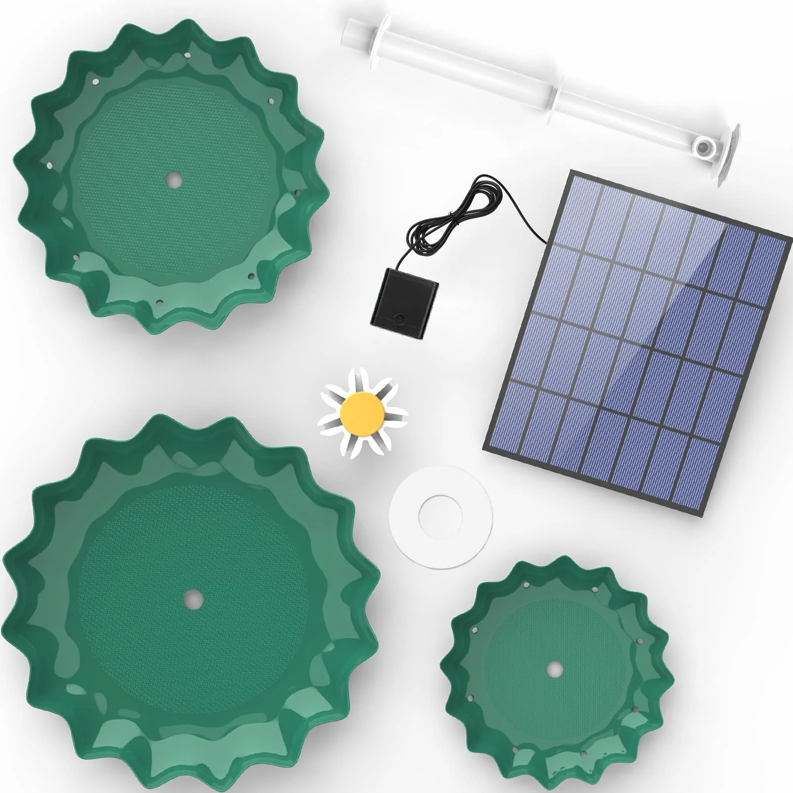 AISITIN Kąpiel dla ptaków 3-poziomowa z pompą solarną 3,5 W, do samodzielnego wykonania, odczepiana fontanna solarna i odpowiednia do kąpieli dla ptaków, dekoracji ogrodu na zewnątrz, karmnik dla