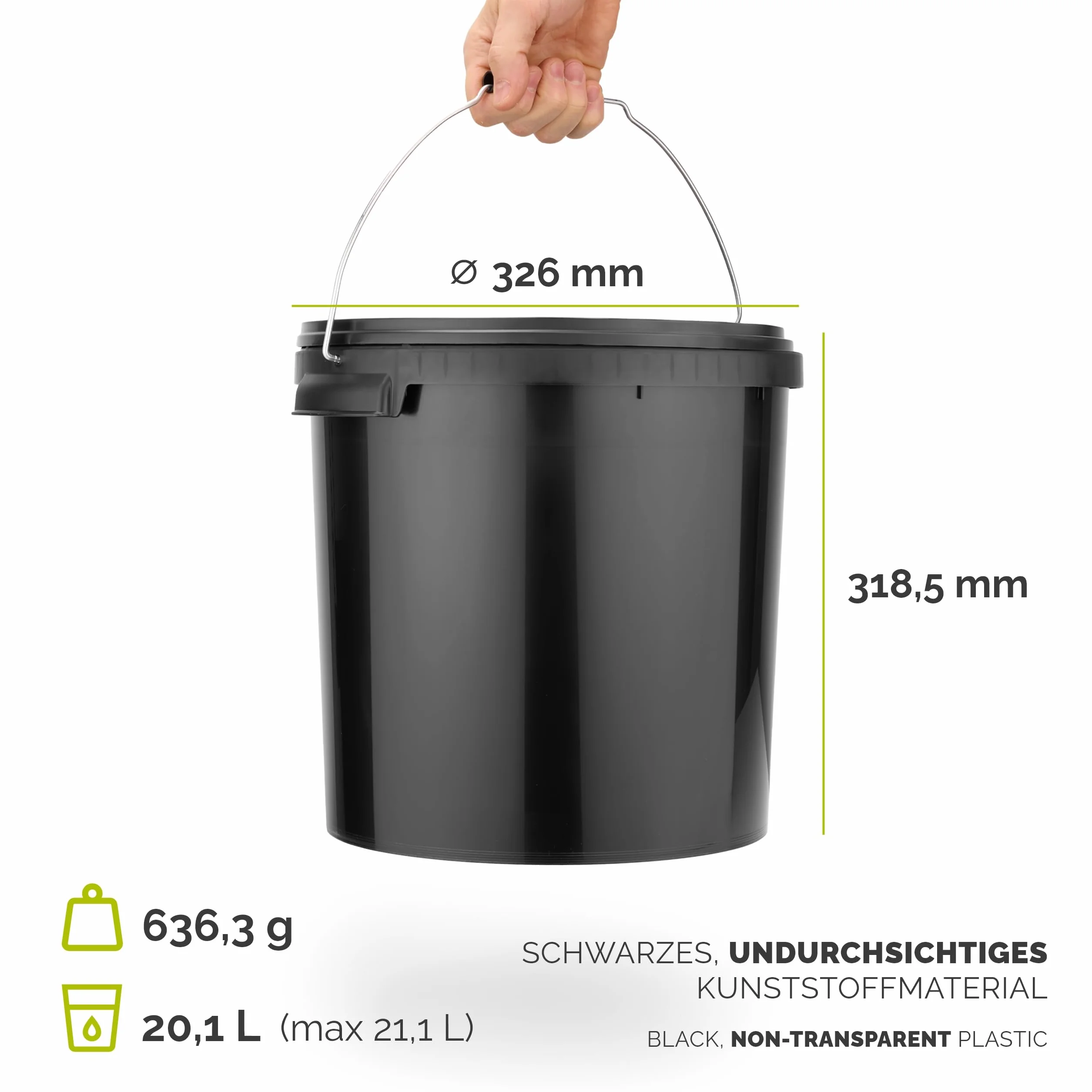 Garronda Wiadro z pokrywą 20 L do żywności i produktów chemicznych 1 Sztuka Czarny GD-0104
