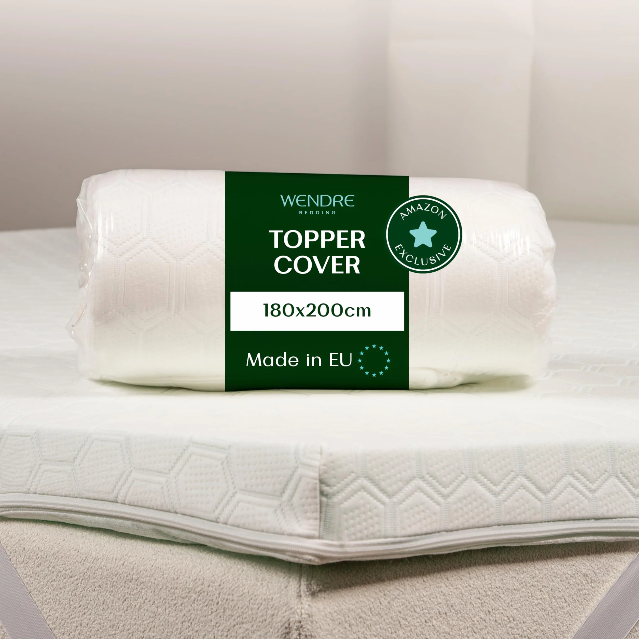 Wendre Pokrowiec na Topper 180x200 cm – Do Topperów o Wysokości 5–7 cm – Zamek Błyskawiczny z Trzech Stron – Możliwość Prania w 40 °C – Certyfikat OEKO-TEX – Ochronny Pokrowiec na Nakładkę na Materac