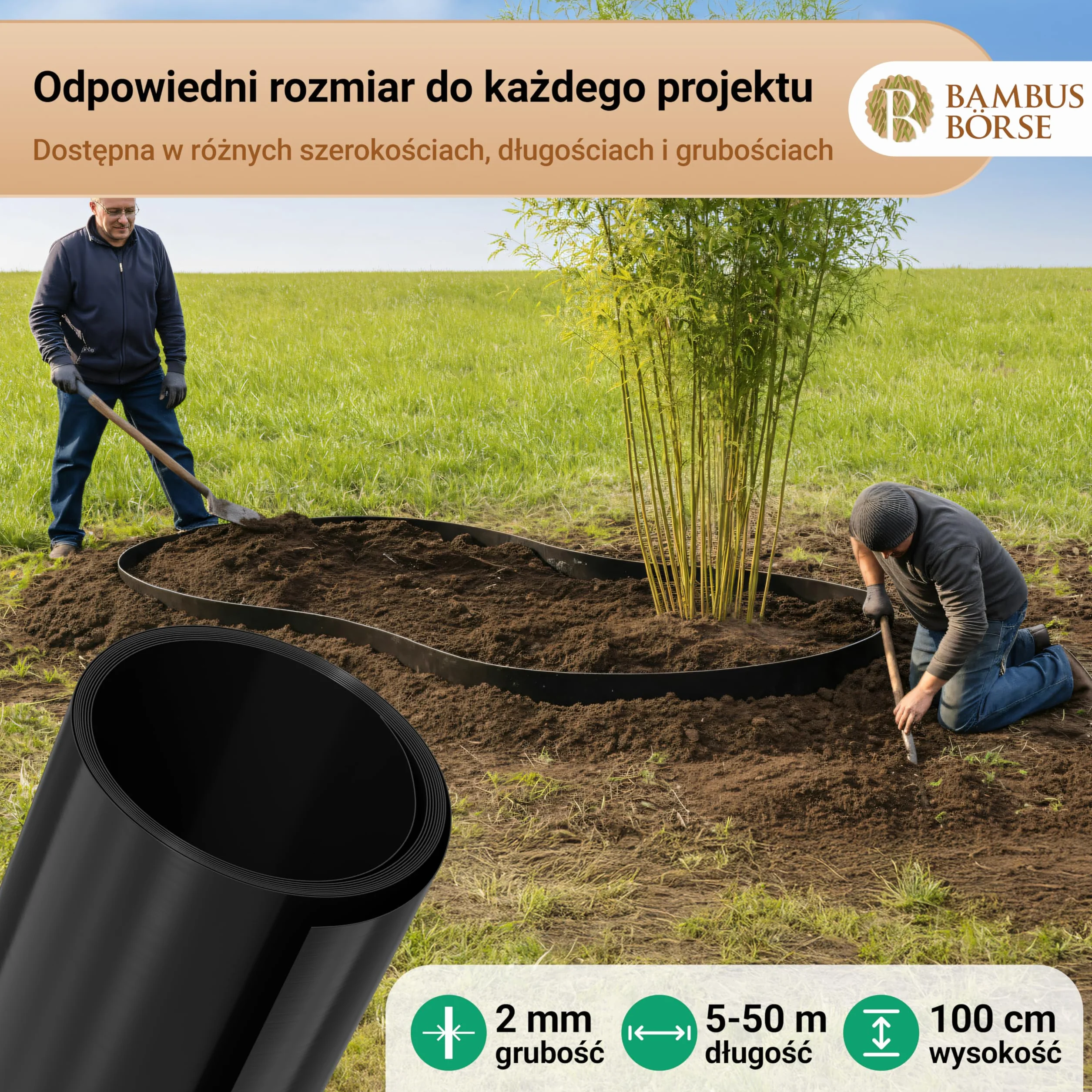 Ogranicznik korzeniowy Bariera kłącza grubość 2 mm, wysokość 100 cm, długość 5 metrów
