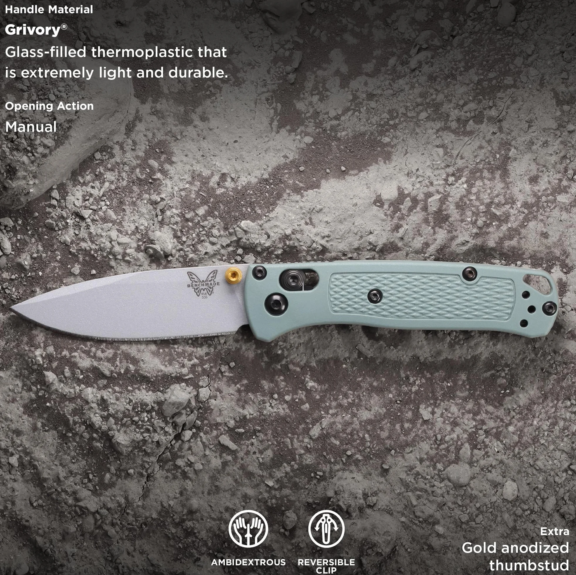BENCHMADE 533SL-07 Navaja Mini BUGOUT Mango Grivory Acero CPM-S30V typ zasilania, wielokolorowy