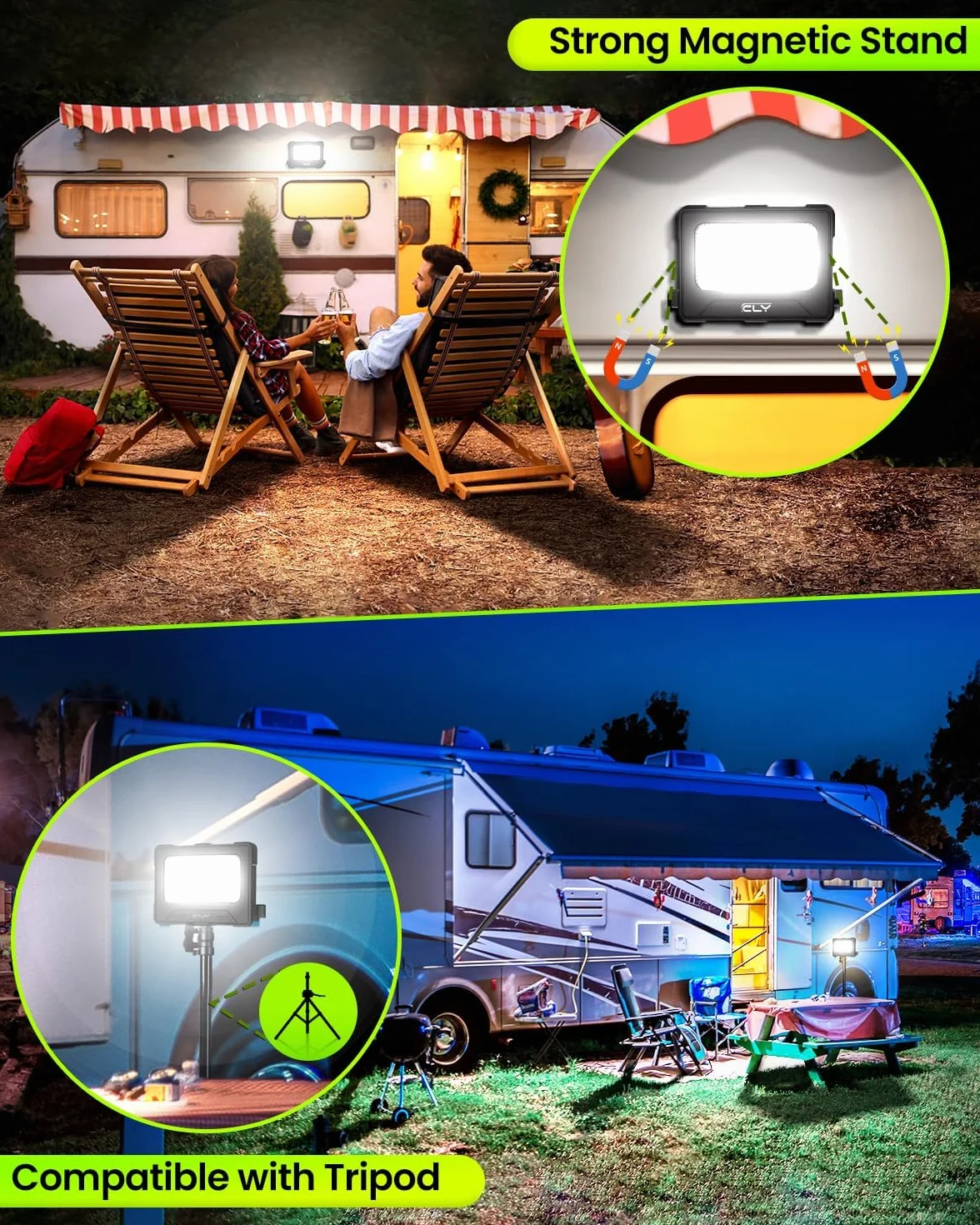CLV Ładowalny reflektor LED USB 60 W 12000 MAH Przenośny magnetyczny reflektor budowlany 4 tryby oświetlenia i 5 poziomów jasności Awaryjna bateria zewnętrzna z panelem słonecznym na kemping
