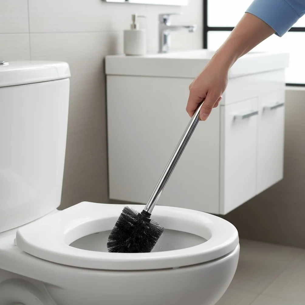 com-four 3 x szczotka do WC z wymienną głowicą – szlachetna szczotka do WC z uchwytem ze stali nierdzewnej – szczotka toaletowa – Ø 8 cm (03 sztuki – szczotka zapasowa czarna)
