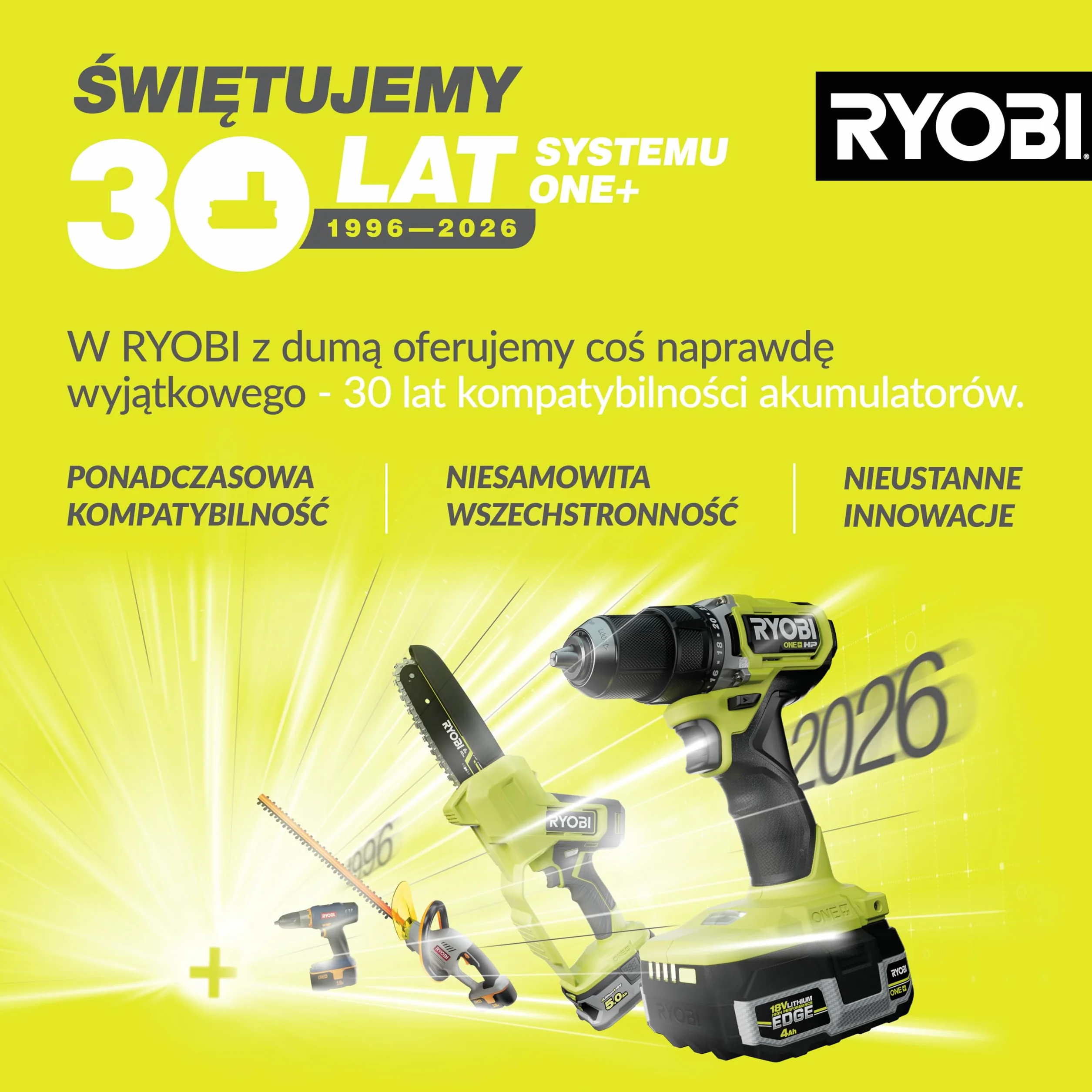 Ryobi Bezprzewodowa Kosiarka 18 V, OLM1833B, Szerokość Koszenia 33 cm, 5-Stopniowa Regulacja Wysokości Koszenia, od 25 mm do 65 mm, Kosz na Trawę 35 L, Wersja bez Akumulatora i Ładowarki