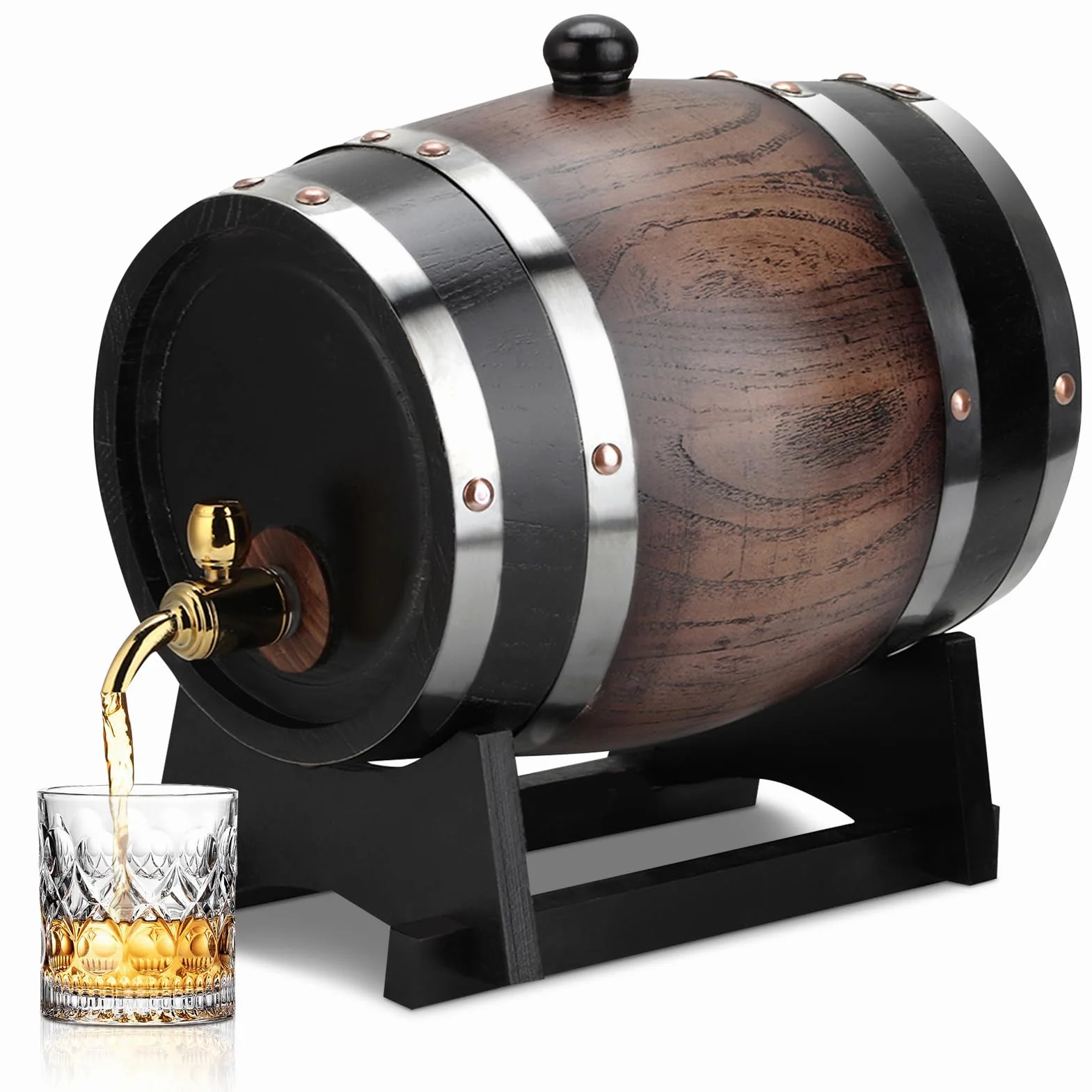 3L Vintage w Paski, Czarny Dąb, Beczka na Czerwone Wino, Pojemnik Wiadro z Kranem na Brandy, Whisky, tequilę dla Domu, Kawiarni