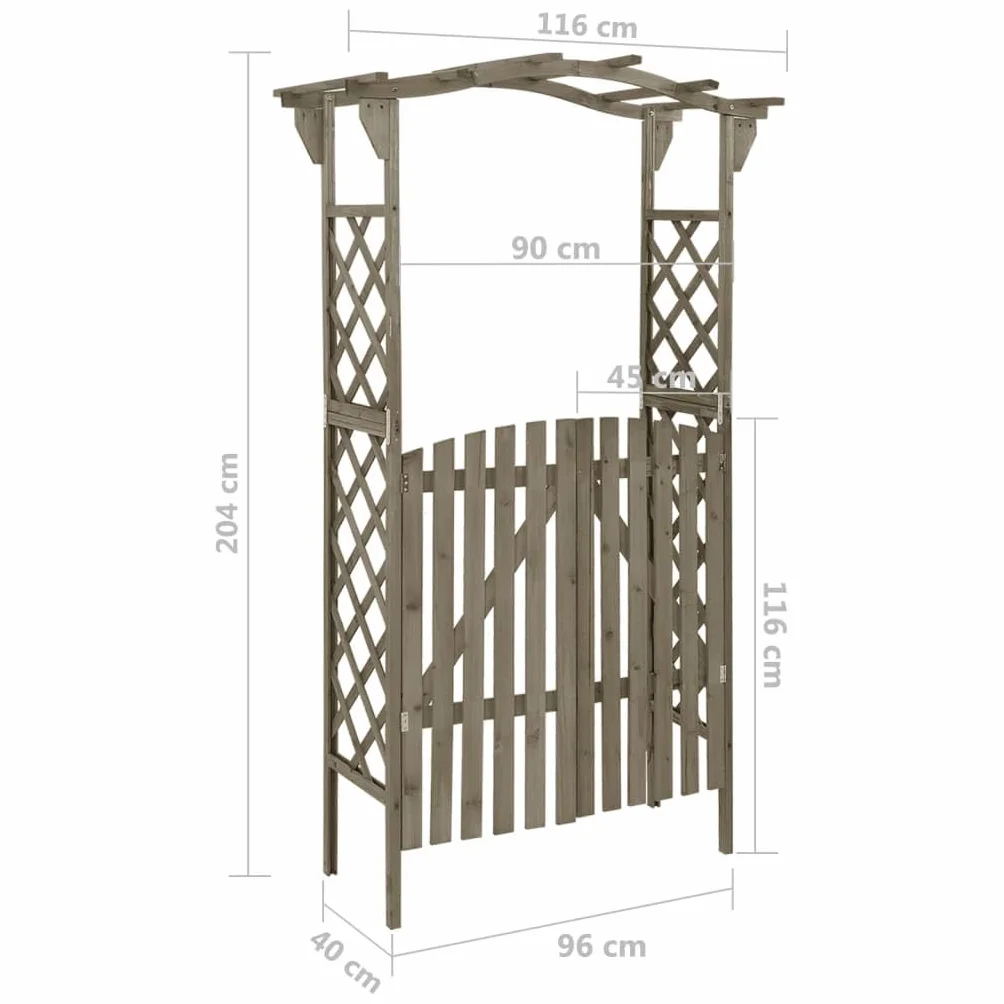 vidaXL Pergola z furtką, 116x40x204 cm, szara, lite drewno jodłowe, drewniana pergola, bramka ogrodowa, furtka ogrodowa, drewniane pergole