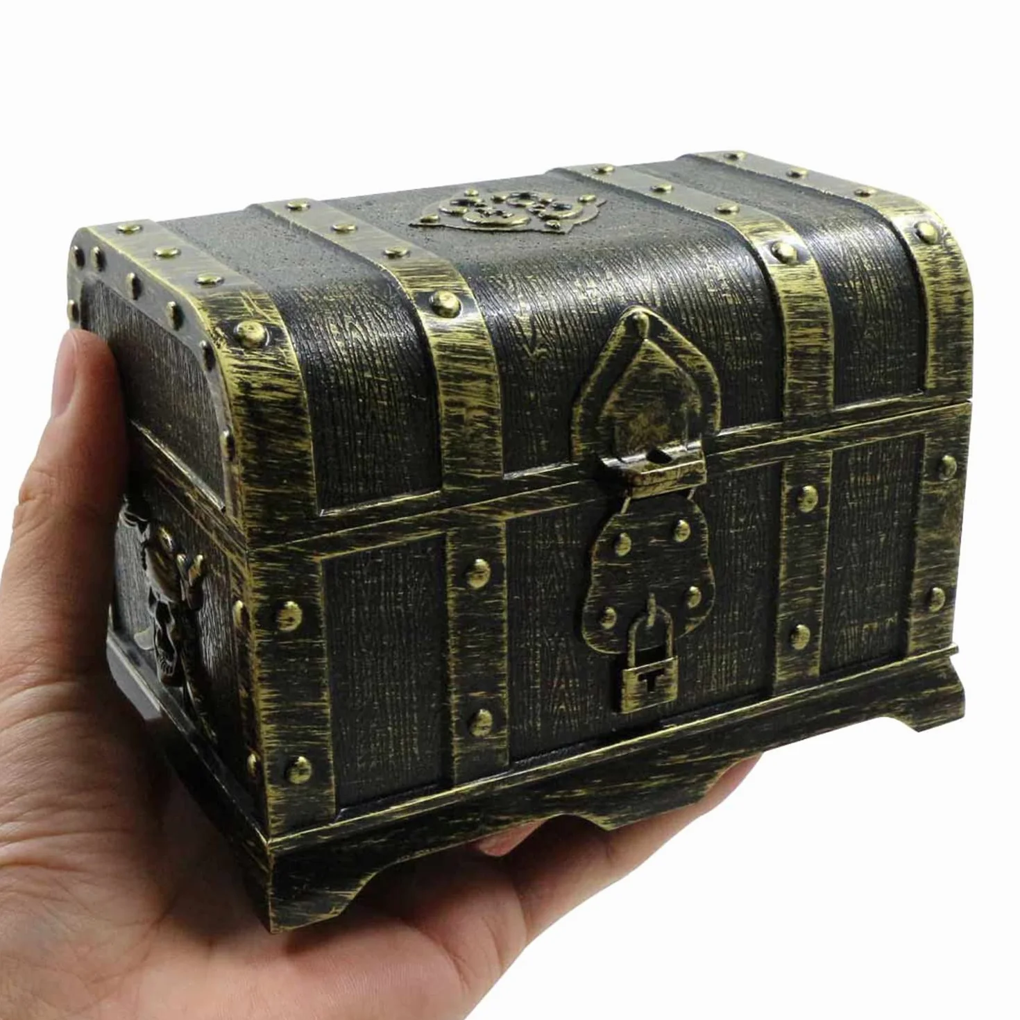 Skrzynia na skarby, skrzynia piracka, upominek, skrzynia skarbów piratów, skarby pirackie, tworzywo sztuczne, mini skrzynka piracka w stylu vintage, na imprezy pirackie