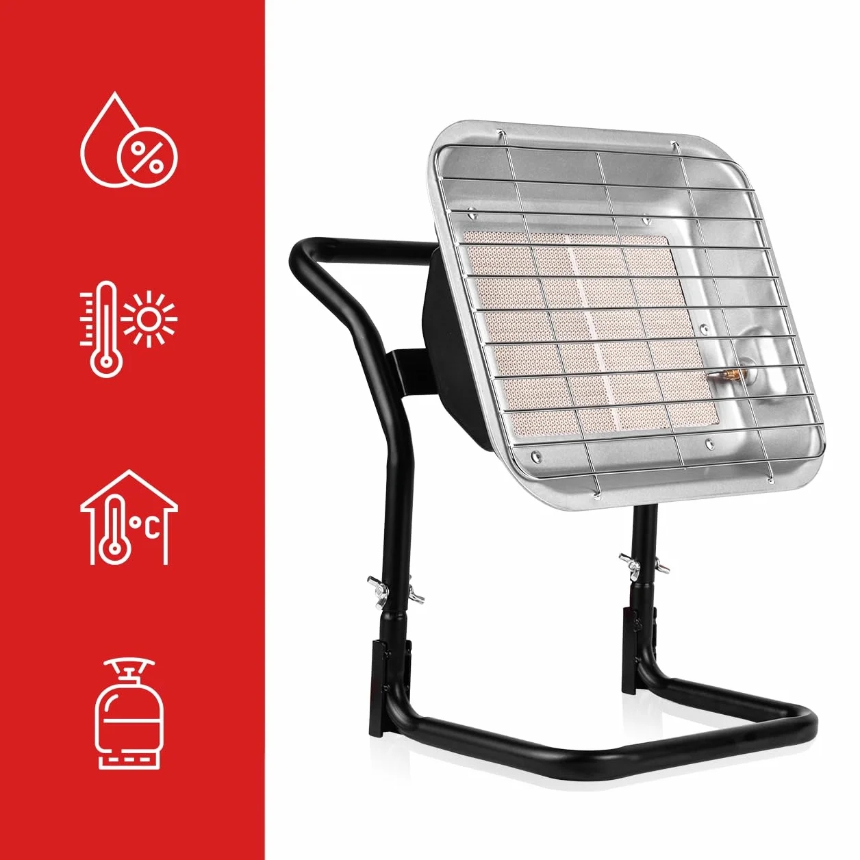 MalTec Gazcamp grzejnik gazowy na butelkę, stojący 4,5 kW, wąż gazowy, regulator ciśnienia gazu