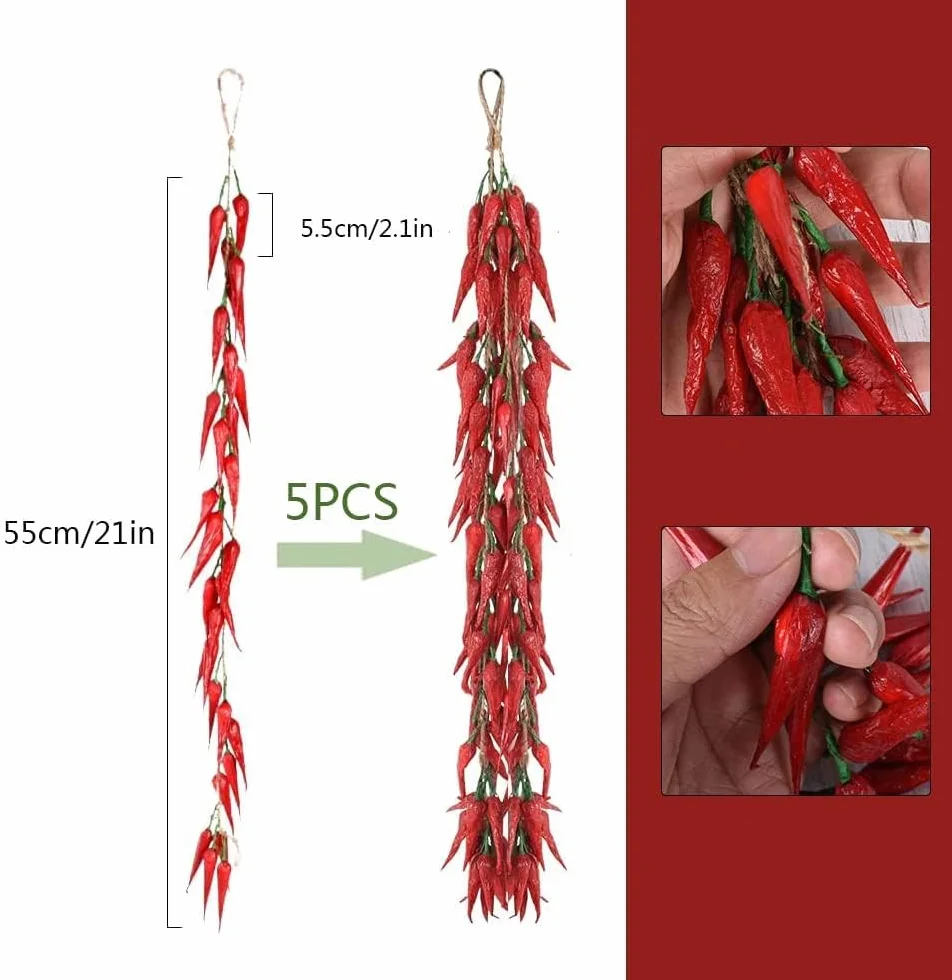 5 szt. Symulacja Sztuczne Realistyczne Fałszywe Warzywa Sztuczny Czosnek Czerwona Papryka Chili Fałszywe Warzywa Wisząca Linka Dekoracja Domu Kuchni Imprezy Ściany Rekwizyty Fotograficzne (Chili)