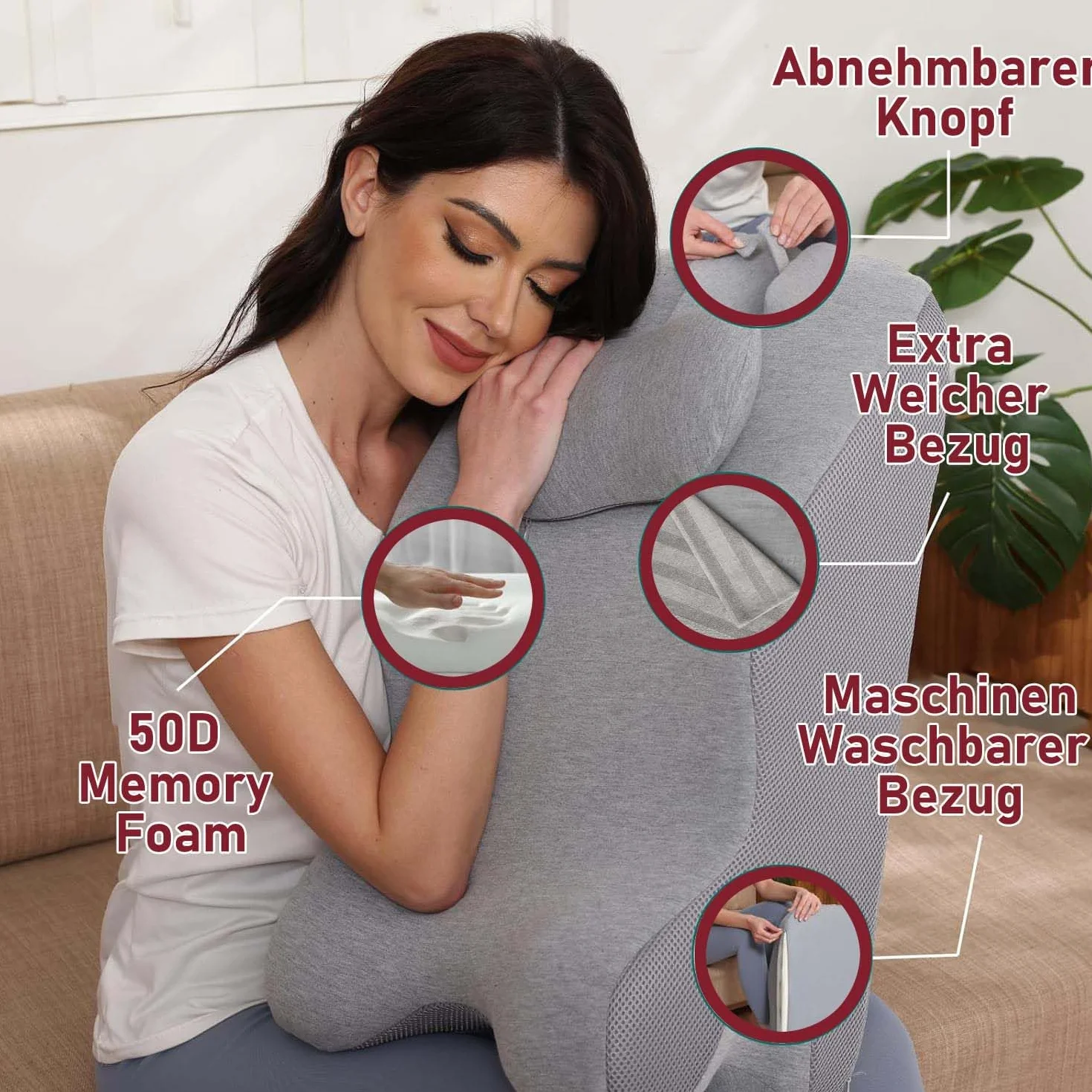 poduszka klinowa na łóżko i sofę, poduszka do czytania z pianki z pamięcią kształtu Ergonomiczna poduszka pod plecy na szyję i nogi, poduszka na nogi na refluks z pokrowcem, który można prać