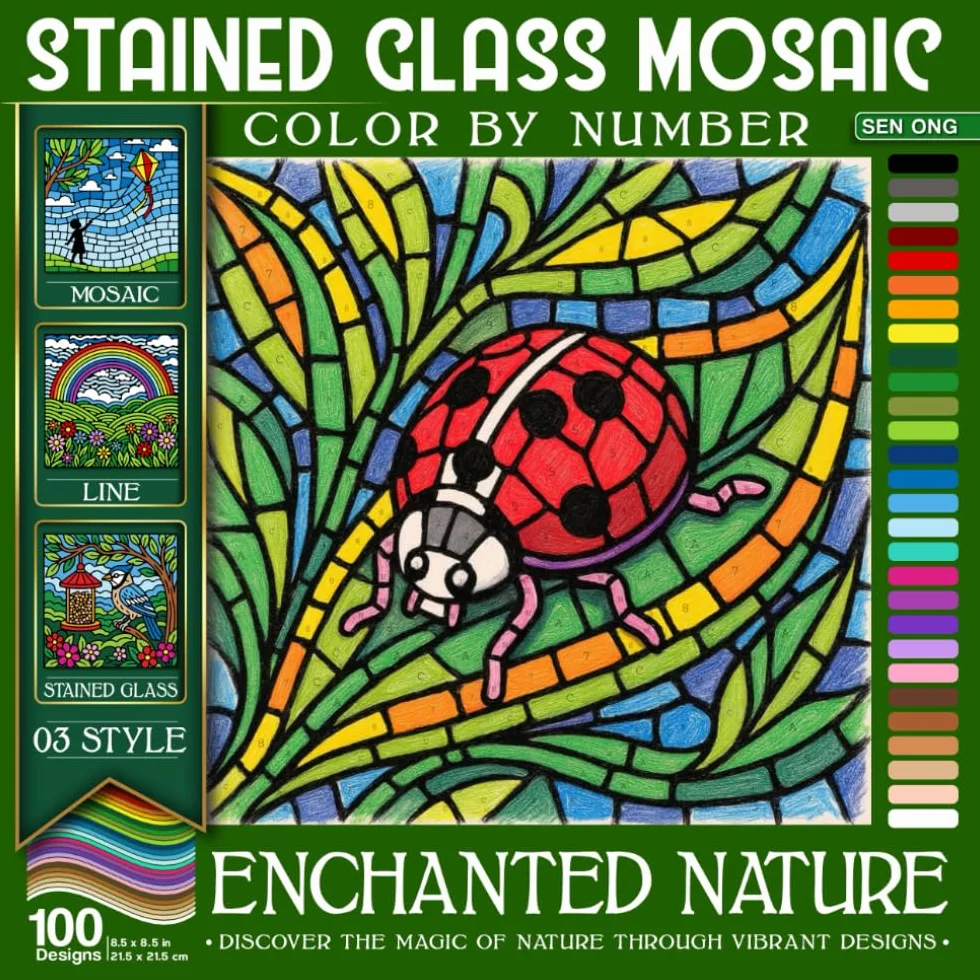Enchanted Nature Stained Glass Mosaic Color by Number: Discover the Magic of Nature Through Vibrant Designs