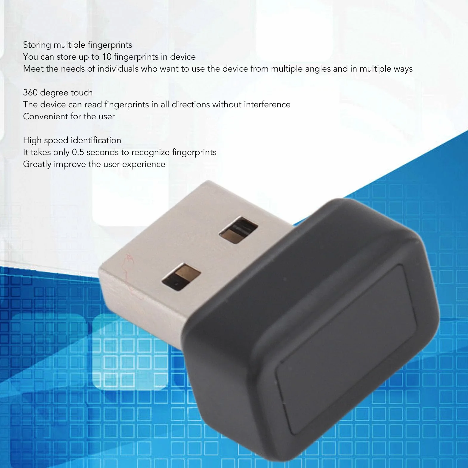 Czytnik Linii Papilarnych Mini USB Kompatybilny z Windows 11 i 10, Dotykowy Skaner Biometryczny 360° z Szybkim Dopasowywaniem do Logowania Bez Hasła i Szyfrowania Plików dla