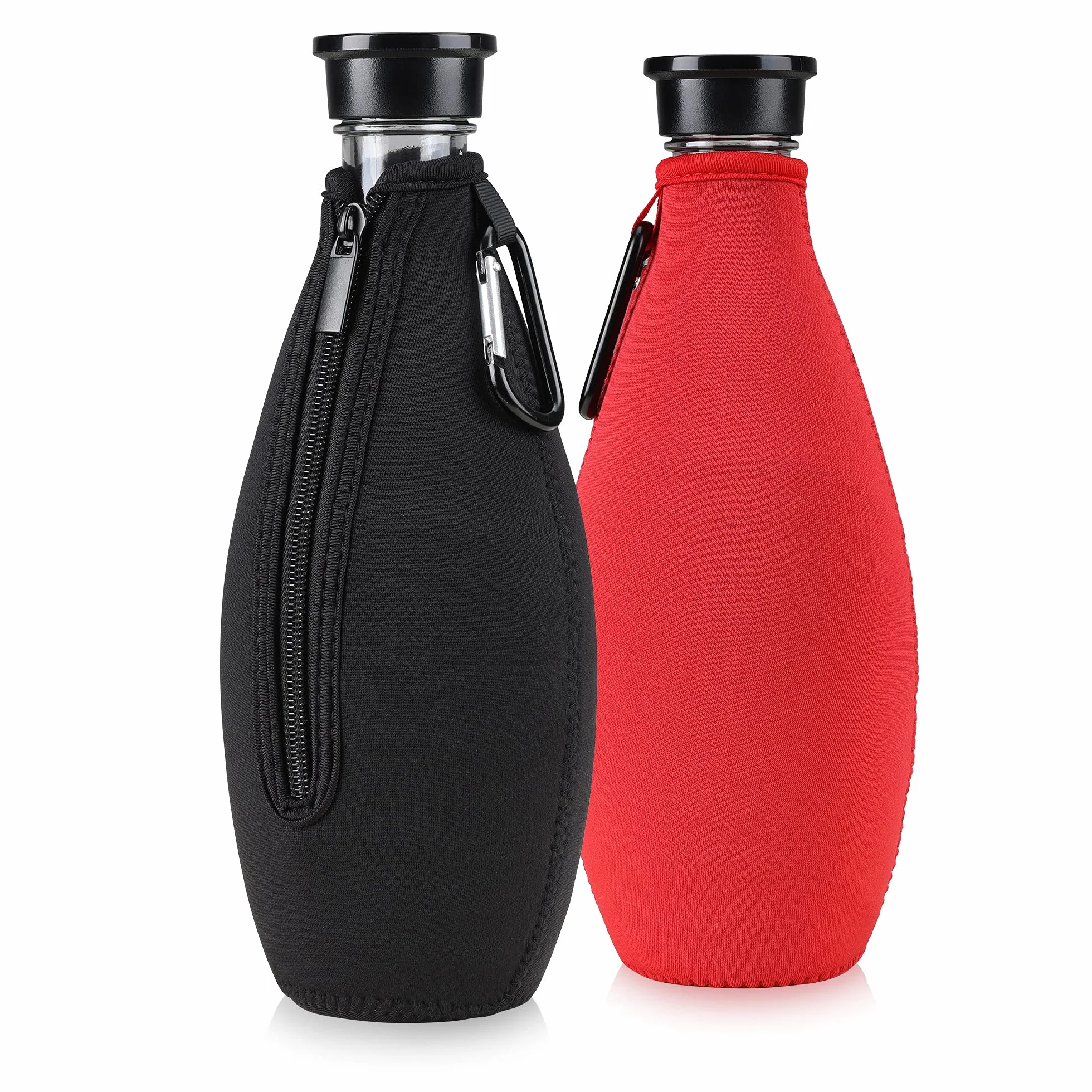 kwmobile Neoprenowy pokrowiec kompatybilny z butelką SodaStream - osłona chłodząca z zamkiem błyskawicznym do szklanej butelki - zestaw 2 sztuk, czarny/czerwony