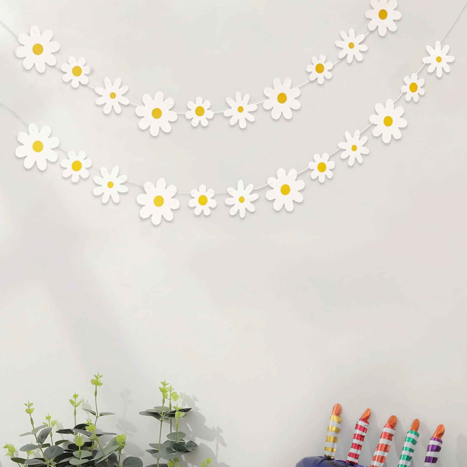 Landrain 2 sztuki w stylu retro stokrotki, baner dekoracyjny w stylu boho, dekoracja na imprezę, girlanda wiosenna kwiaty