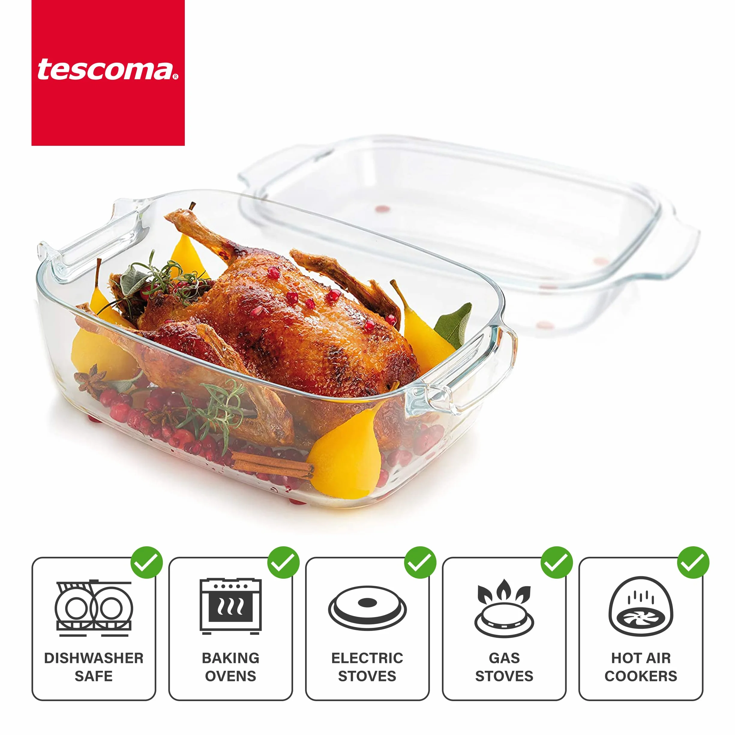 Tescoma GrandChef prostokątna brytfanna z pokrywką, szkło, 40 x 26 cm