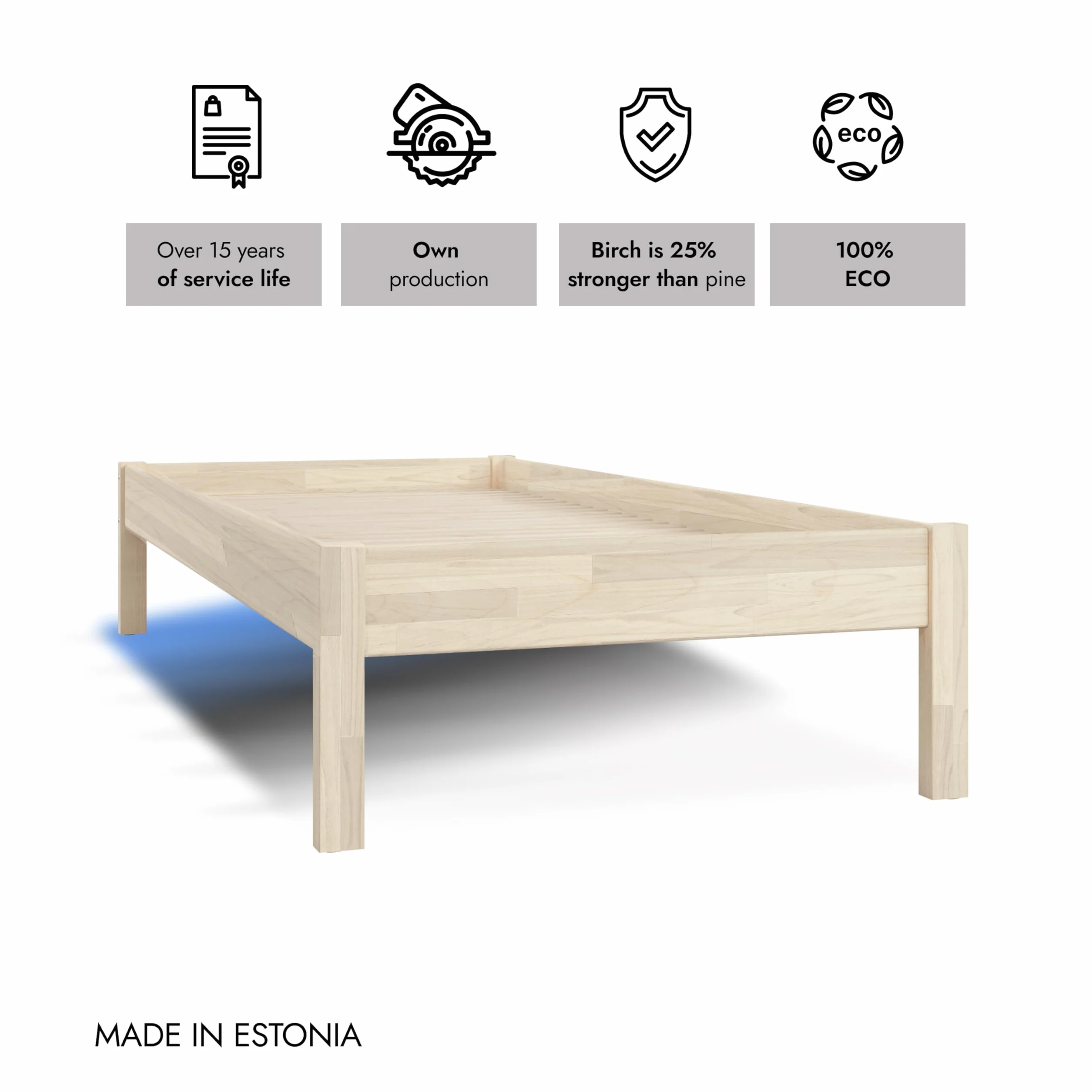 Hansales Drewniane łóżko pojedyncze 120x200 cm - bez zagłówka - Skandynawskie wzornictwo - drewno brzozowe FSC® bez obróbki - odporne do 700 kg
