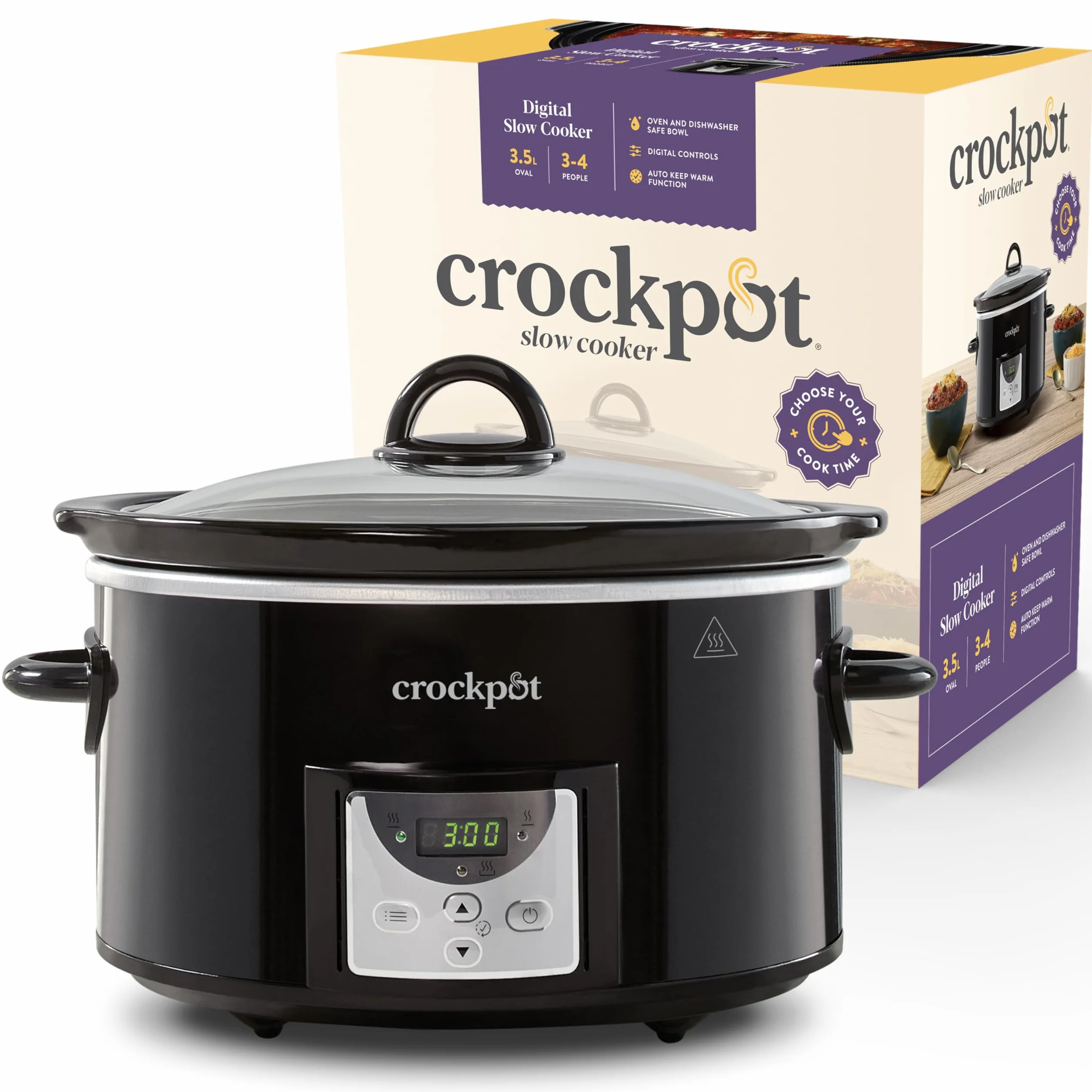 Crockpot cyfrowy wolnowar | 3,5 l (od 3 do 4 osób) | programowalny timer | wtyczka UE z 2 bolcami | czarny [CSC113X]