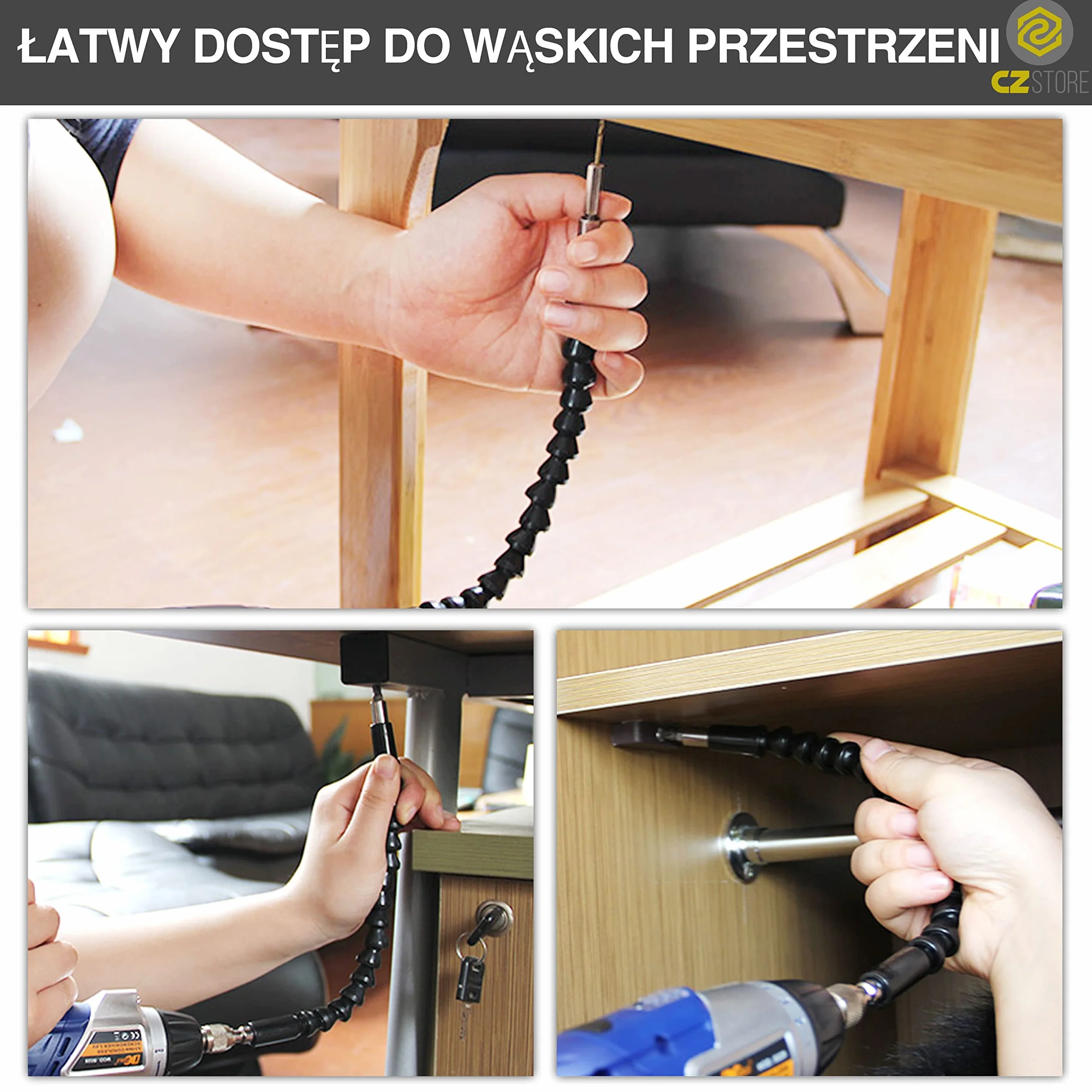 Elastyczna Przedłużka Wiertła - ✮DOŻYWOTNIA GWARANCJA✮ - 295 mm Długości, Końcówka 064 mm - Uniwersalne Przedłużenie do Wierteł Elektrycznych z Opcją Obrotu o 360°, Miękkie Etui