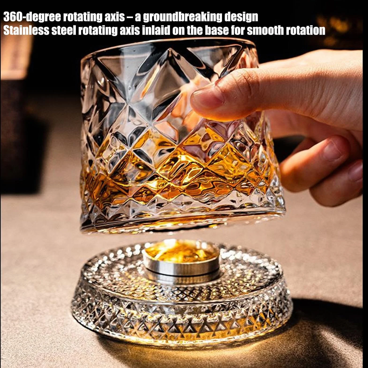 Zestaw obrotowych szklanek do whisky z obciążoną podstawą, szkło wysokiej jakości
