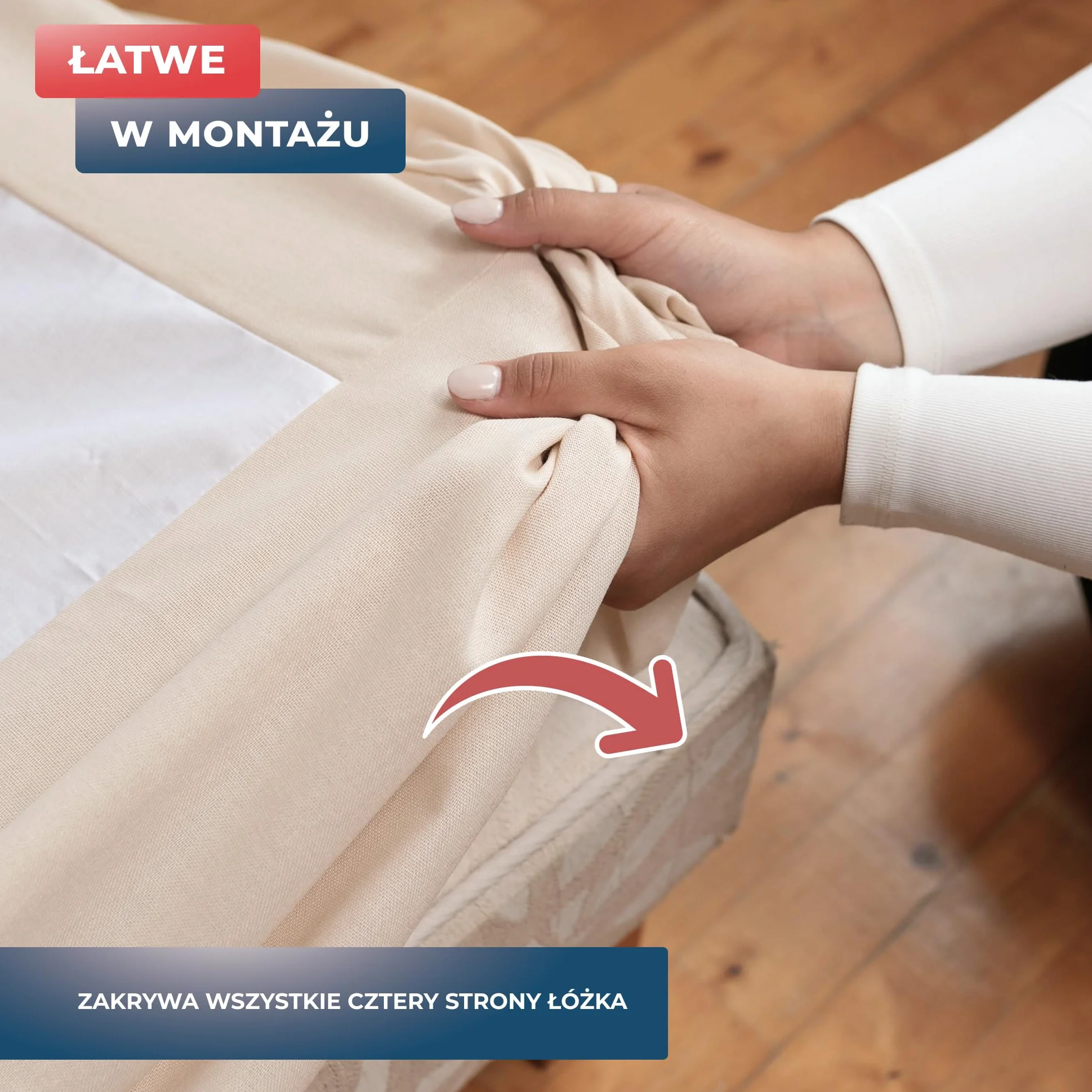 Wrappybag Falbana na Łóżko Pokrowiec na Stelaż 140 x 200 cm - Długi do Samej Podłogi – Odnawia i Chroni Stelaż – Kolor Bezowy – 8 Dostępnych Rozmiarów