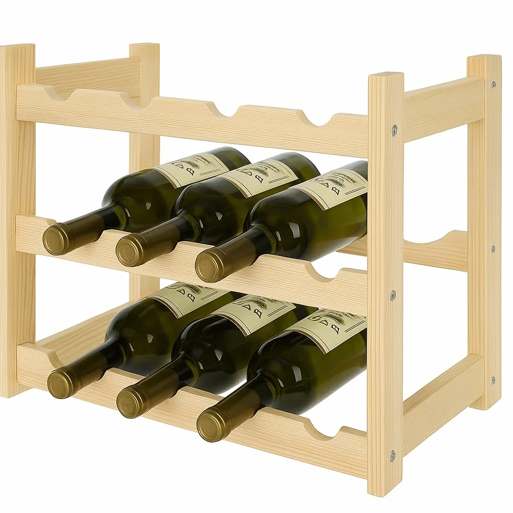 Regał Na Wino Drewniany Na 12 Butelek 44x38x25 cm Naturalne Drewno Stojak