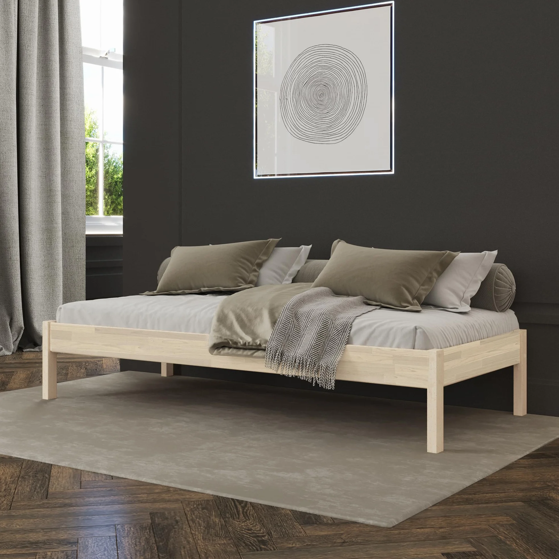 Hansales Drewniane łóżko pojedyncze 120x200 cm - bez zagłówka - Skandynawskie wzornictwo - drewno brzozowe FSC® bez obróbki - odporne do 700 kg