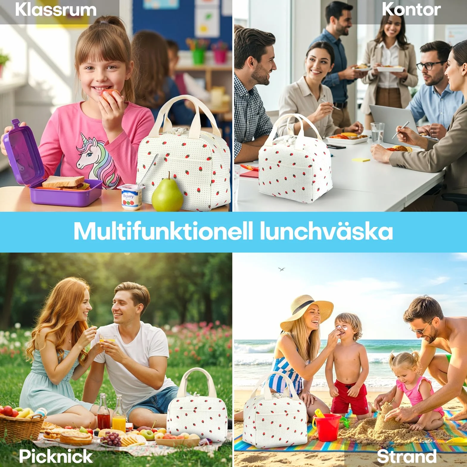 Damska izolowana torba na lunch, torba wielokrotnego użytku, duża torba na lunch, praktyczna lekka torba na lunch, do nauki, biura, na piknik, do podróży, codziennego użytku (beżowa)