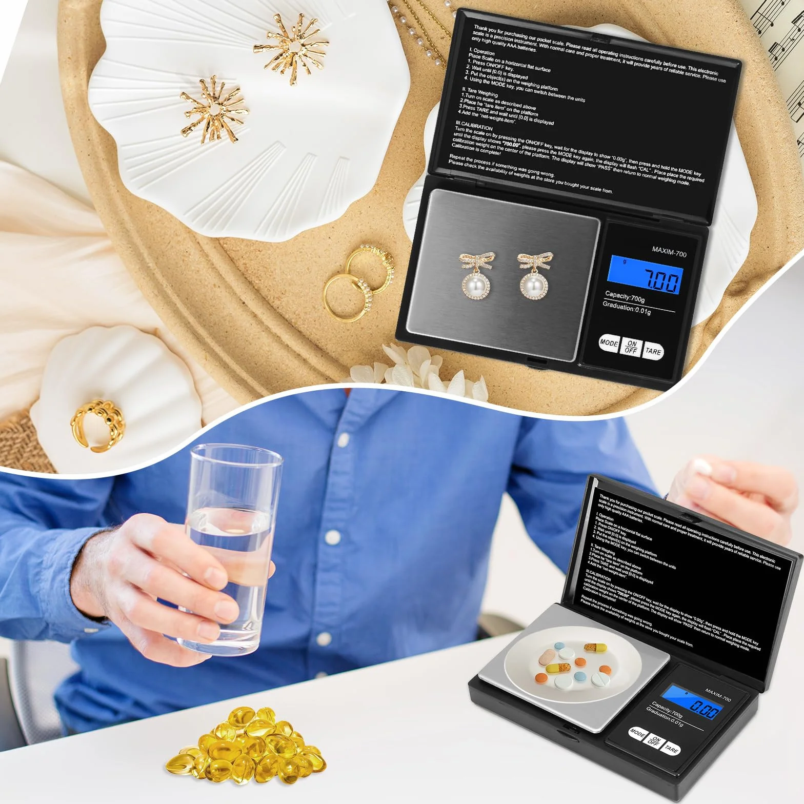 Oderra Cyfrowa waga kuchenna 700 g x 0,01 g precyzyjna z podświetlanym wyświetlaczem LCD