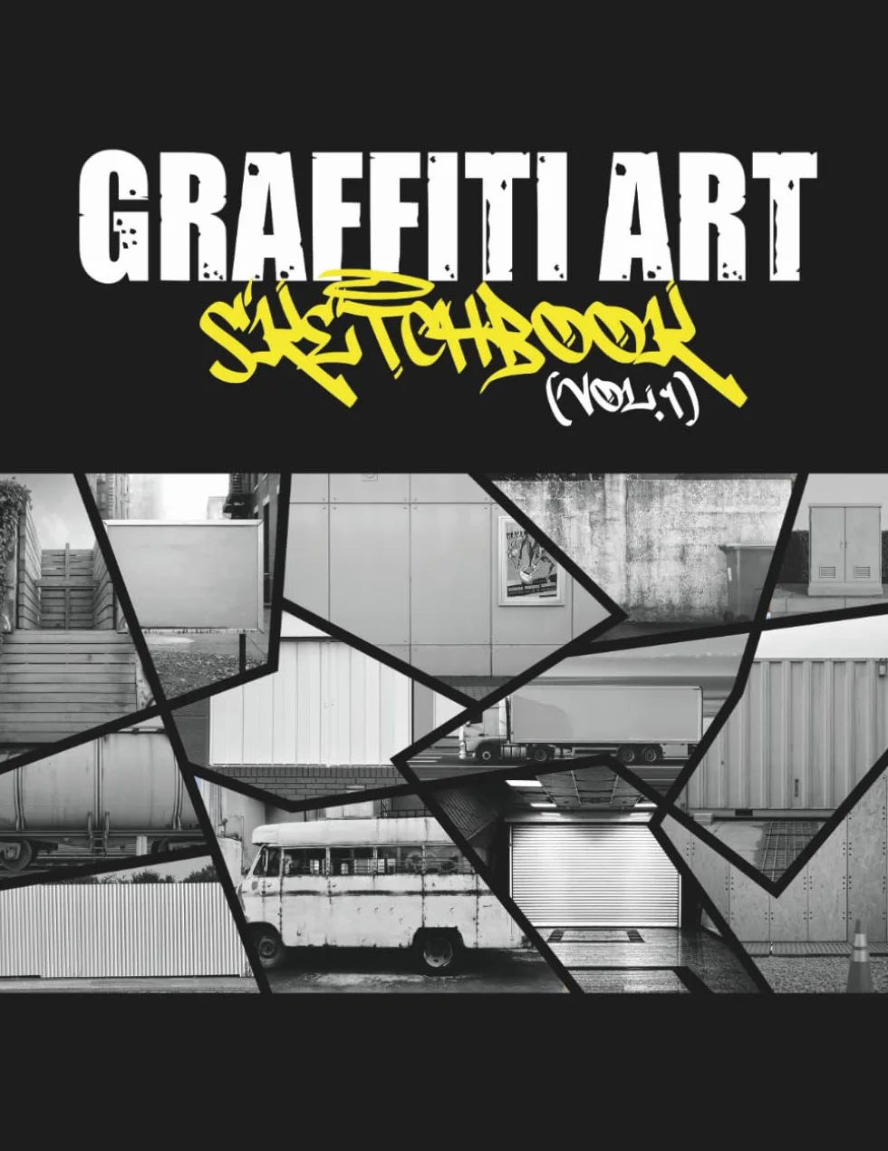 Graffiti Art Sketchbook (Vol.1): Blackbook of Urban Spots for Street Artists Featuring Walls, Bridges, Shutters, Doors, Trains, and More (8.5x11” - Black & White)