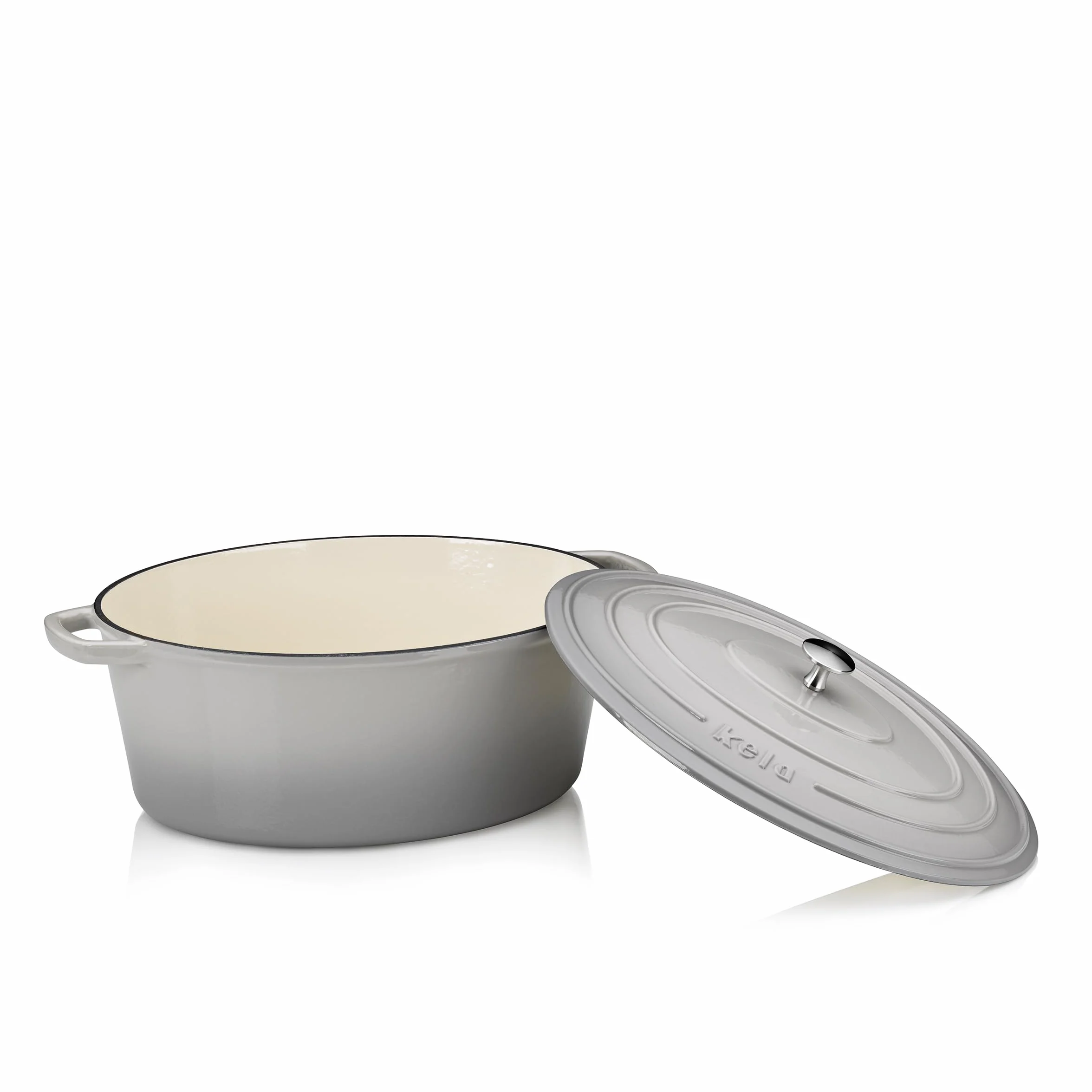 kela Garnek żeliwny owalny 9,3 litra Dutch Oven CALIDO indukcyjny z pokrywką emaliowany jasnoszary