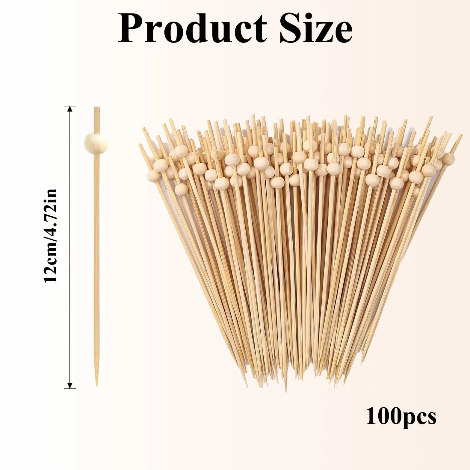 Sekfpnk100 Szaszłyki drewniane, 12 cm szaszłyki na fingerfood z drewnianymi koralikami, akcesoria koktajlowe, nadają się na koktajlowe przyjęcia, imprezy, bufety, spotkania i inne okazje