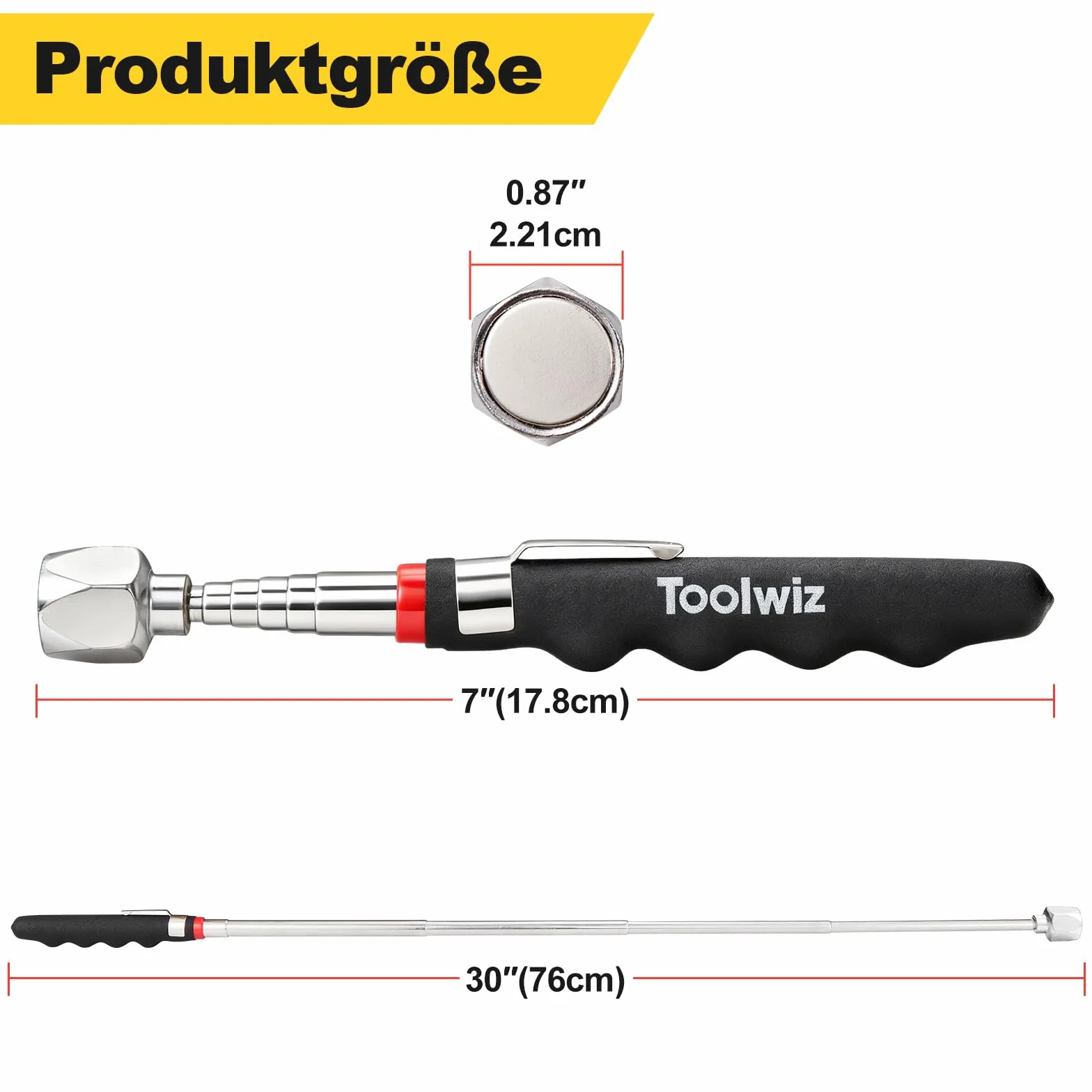 Toolwiz Magnetyczne Narzędzie Podnoszące 7.2kg, wysuwany od 18 do 76 cm, teleskopowe narzędzie do odbioru magnetycznego, Idealna do Pobierania Metalowych Przedmiotów z Trudno Dostępnych Miejsc