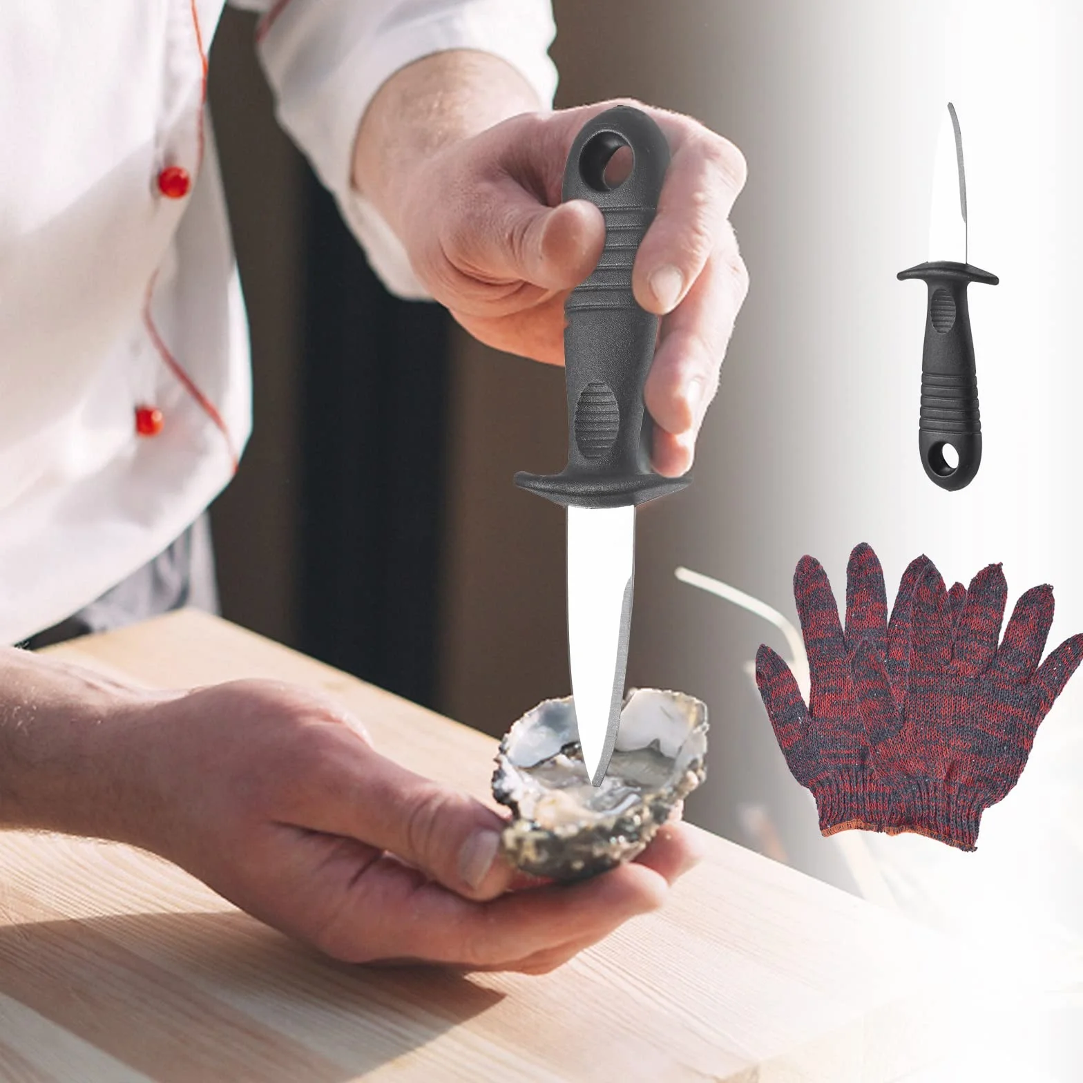 Oyster otwieracz do ostryg shucker ze stali nierdzewnej, zestaw z nożami i rękawicami odpornymi na cięcie, antypoślizgowa podkładka, 13 mm głowica tnąca