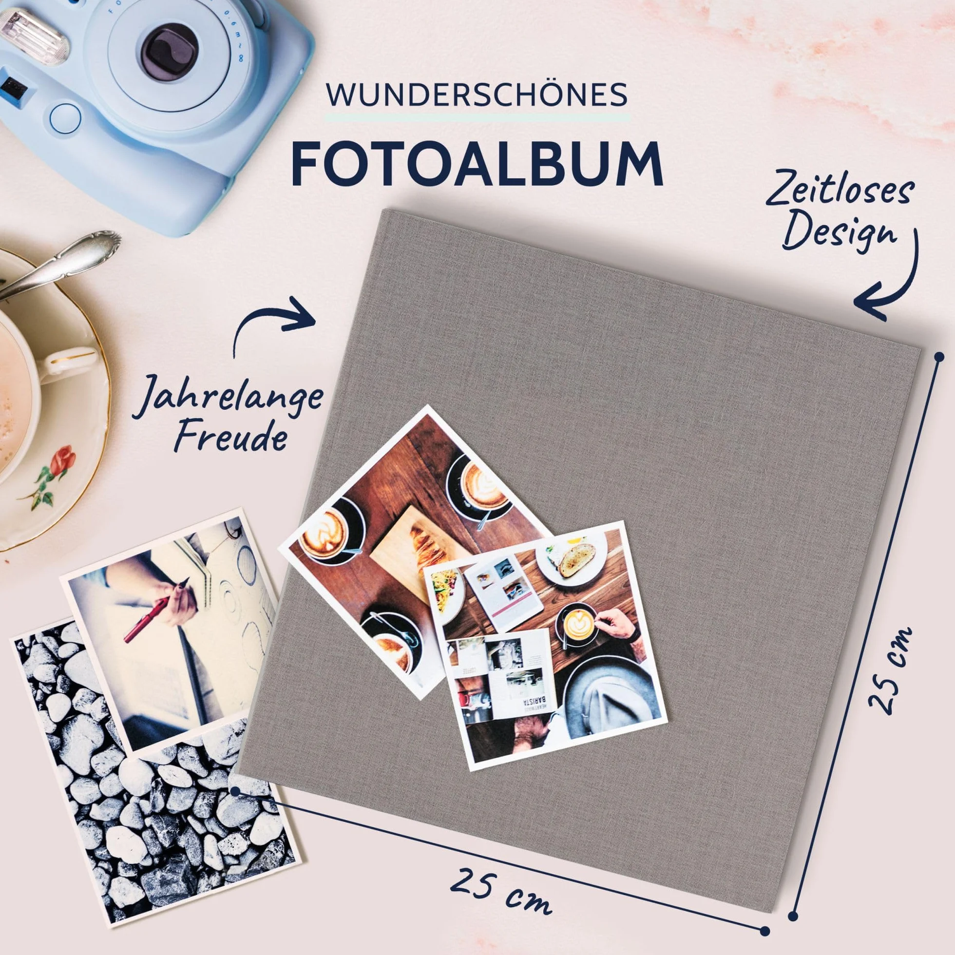 goldbuch 24606 album na zdjęcia Summertime Trend 2, fotoksiążka z 60 białymi stronami z pergaminem, album z lnianą okładką, album na zdjęcia do naklejania, szary, 25 x 25 x 4 cm